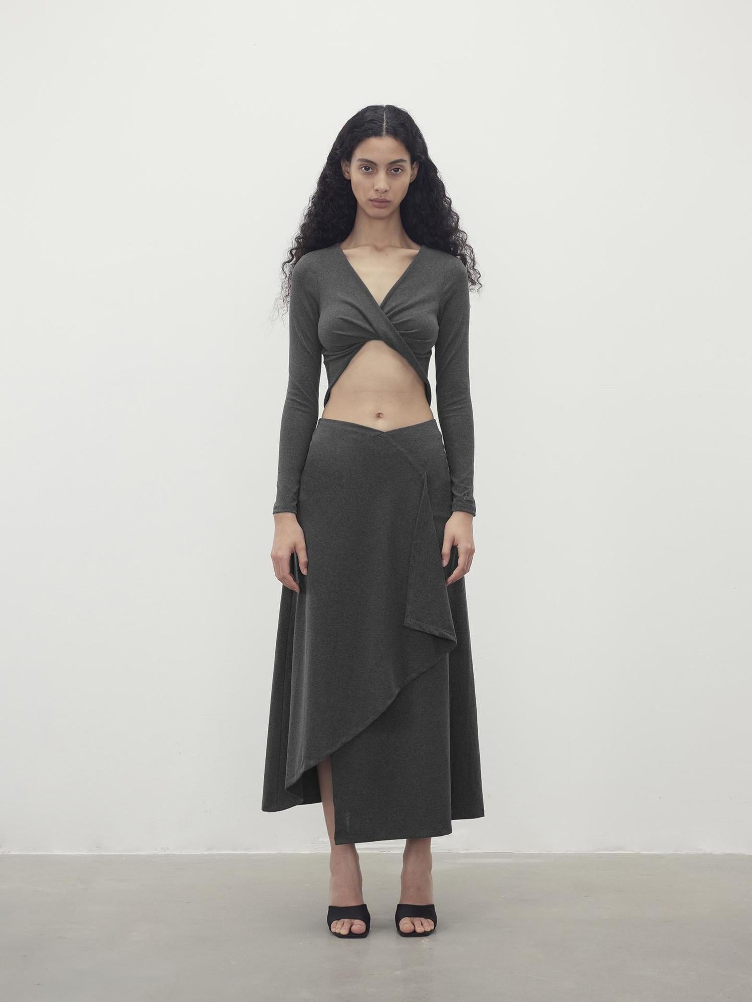 AFTADAWN V-Neck Twist Top Asymmetrical Skirt Set