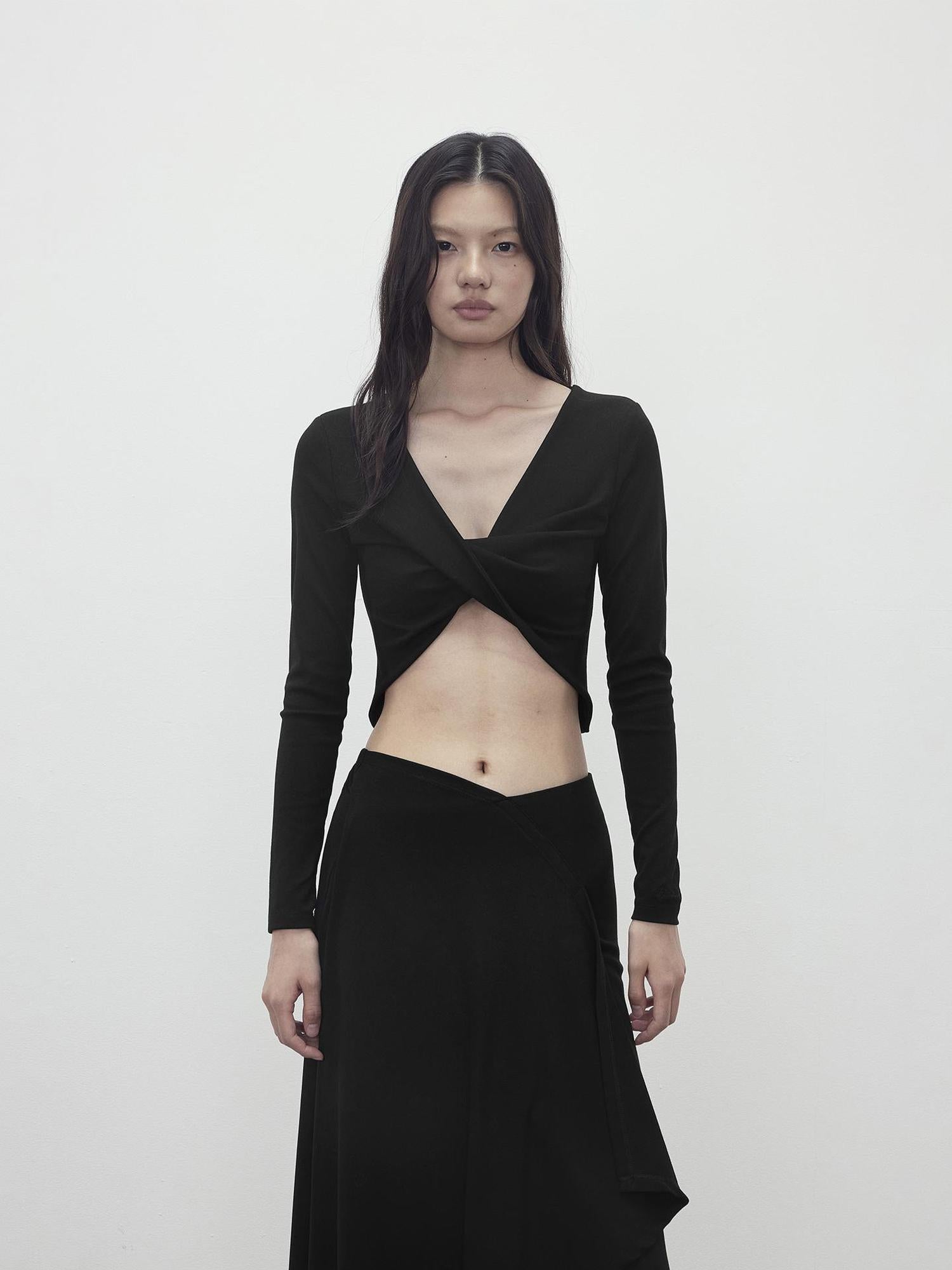 AFTADAWN V-Neck Twist Top Asymmetrical Skirt Set