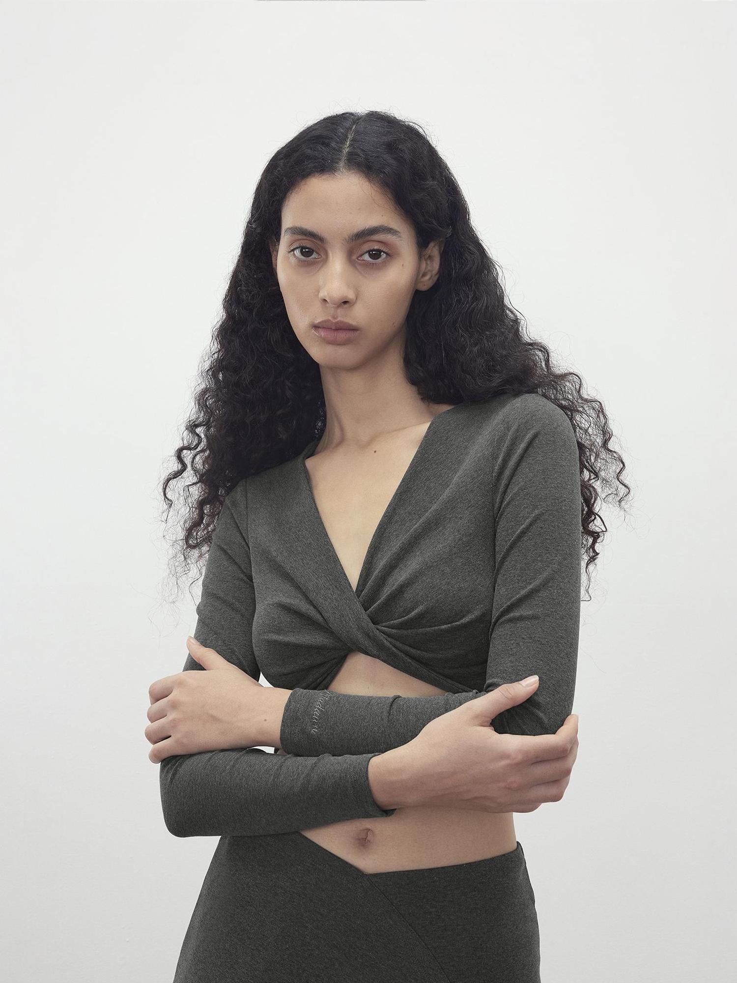 AFTADAWN V-Neck Twist Top Asymmetrical Skirt Set