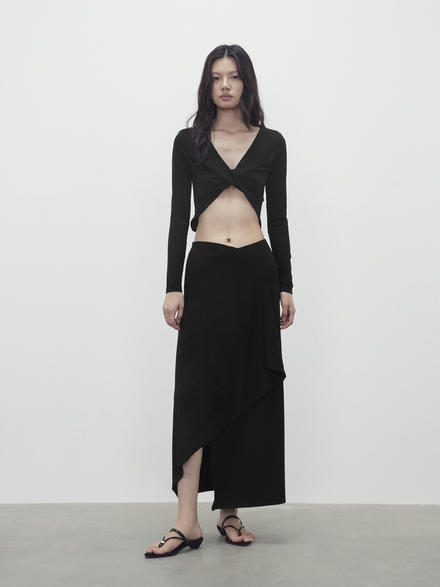 AFTADAWN V-Neck Twist Top Asymmetrical Skirt Set