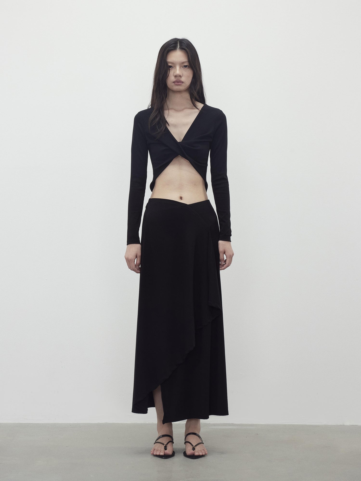 AFTADAWN V-Neck Twist Top Asymmetrical Skirt Set