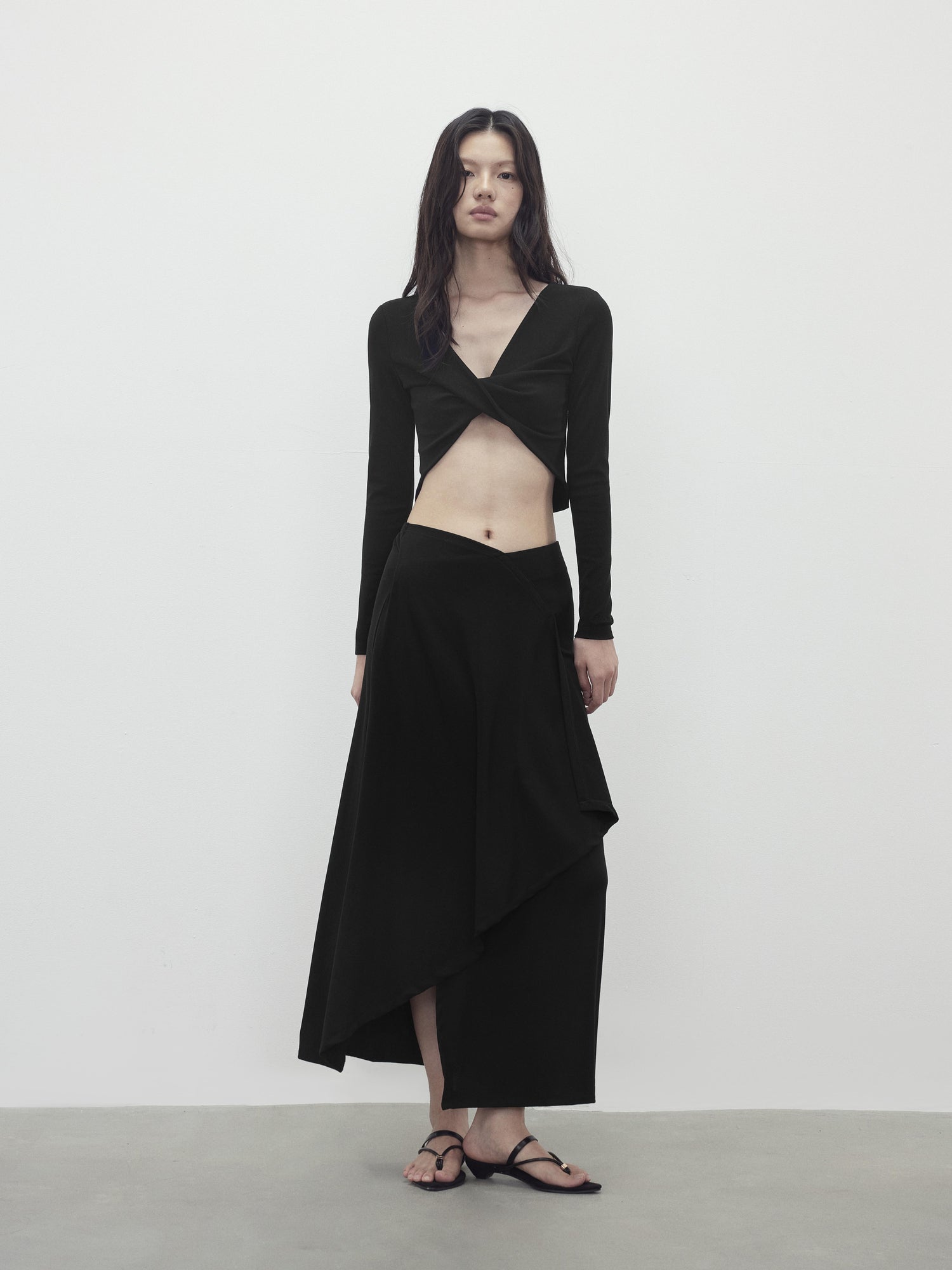 AFTADAWN V-Neck Twist Top Asymmetrical Skirt Set