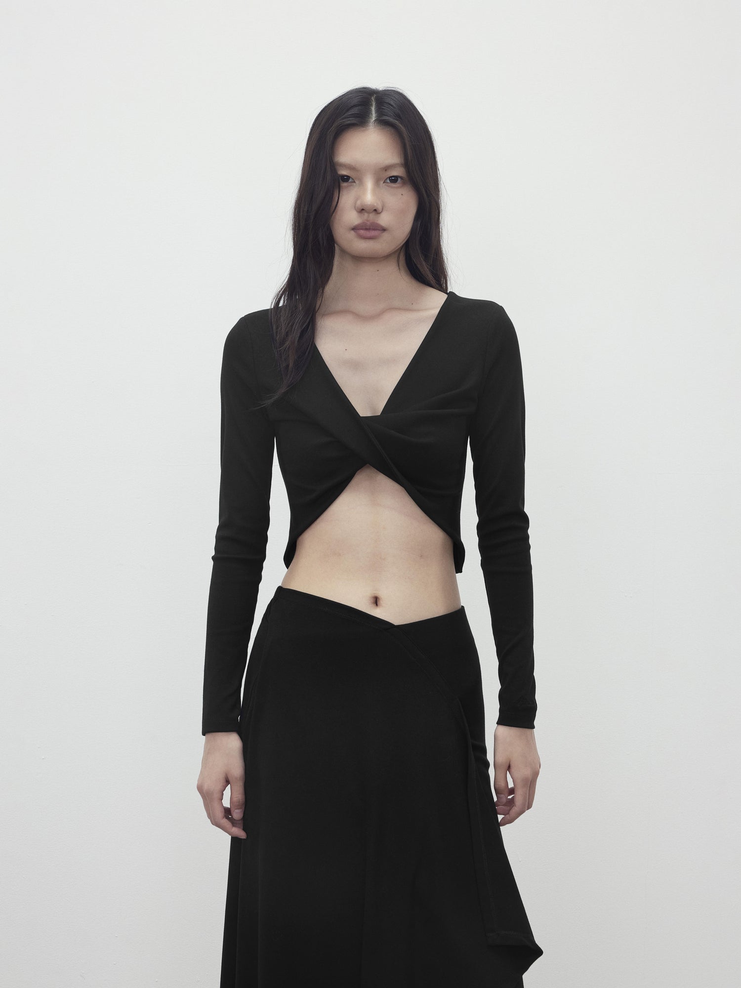 AFTADAWN V-Neck Twist Top Asymmetrical Skirt Set