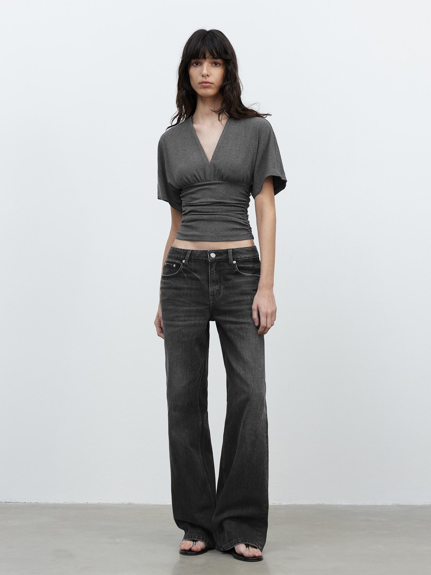 AFTADAWN V-Neck Waist-Defining Batwing Sleeve Layered T-Shirt