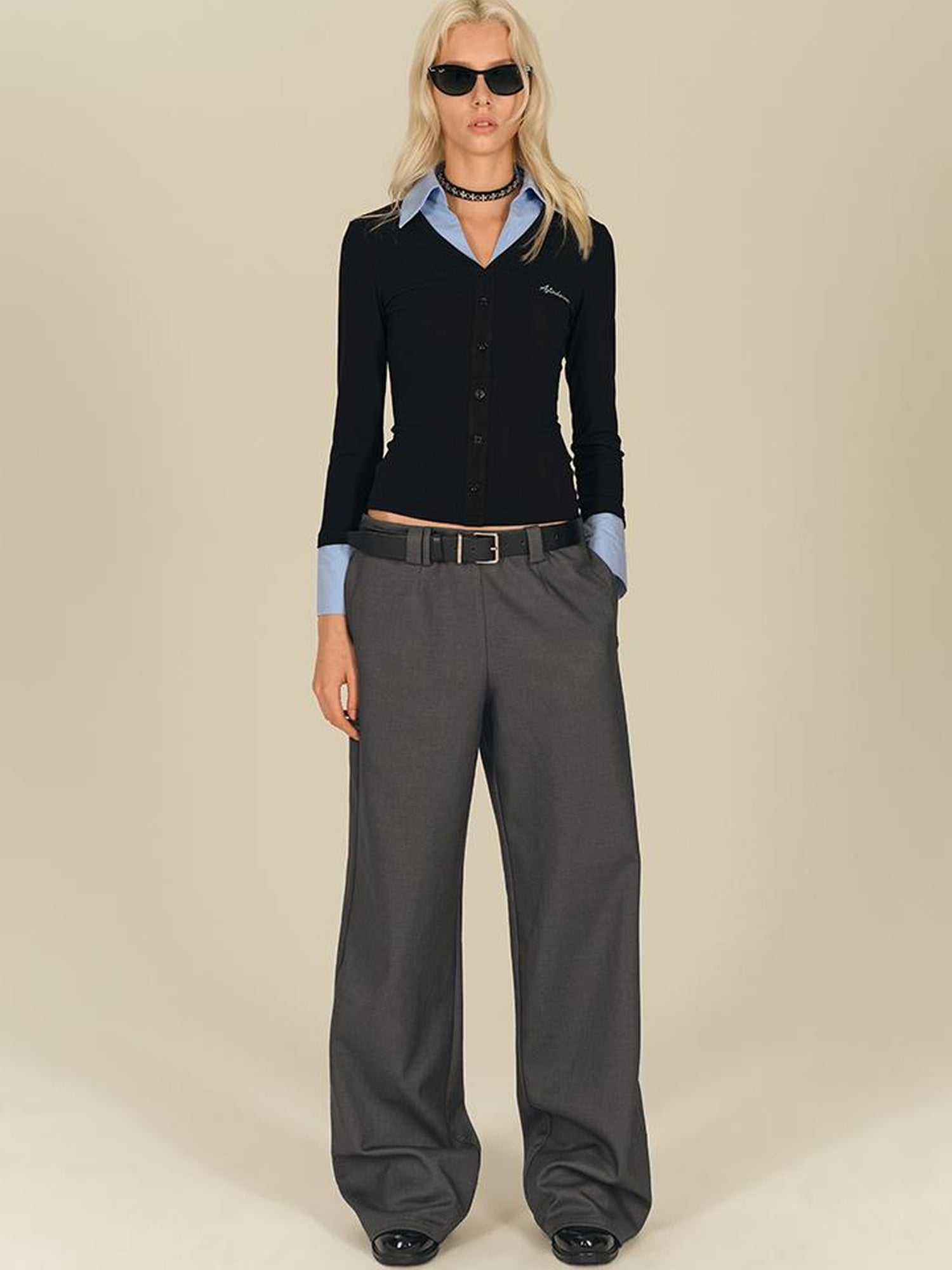 AFTADAWN V-neck Layered Knit Top With Rayon Blend