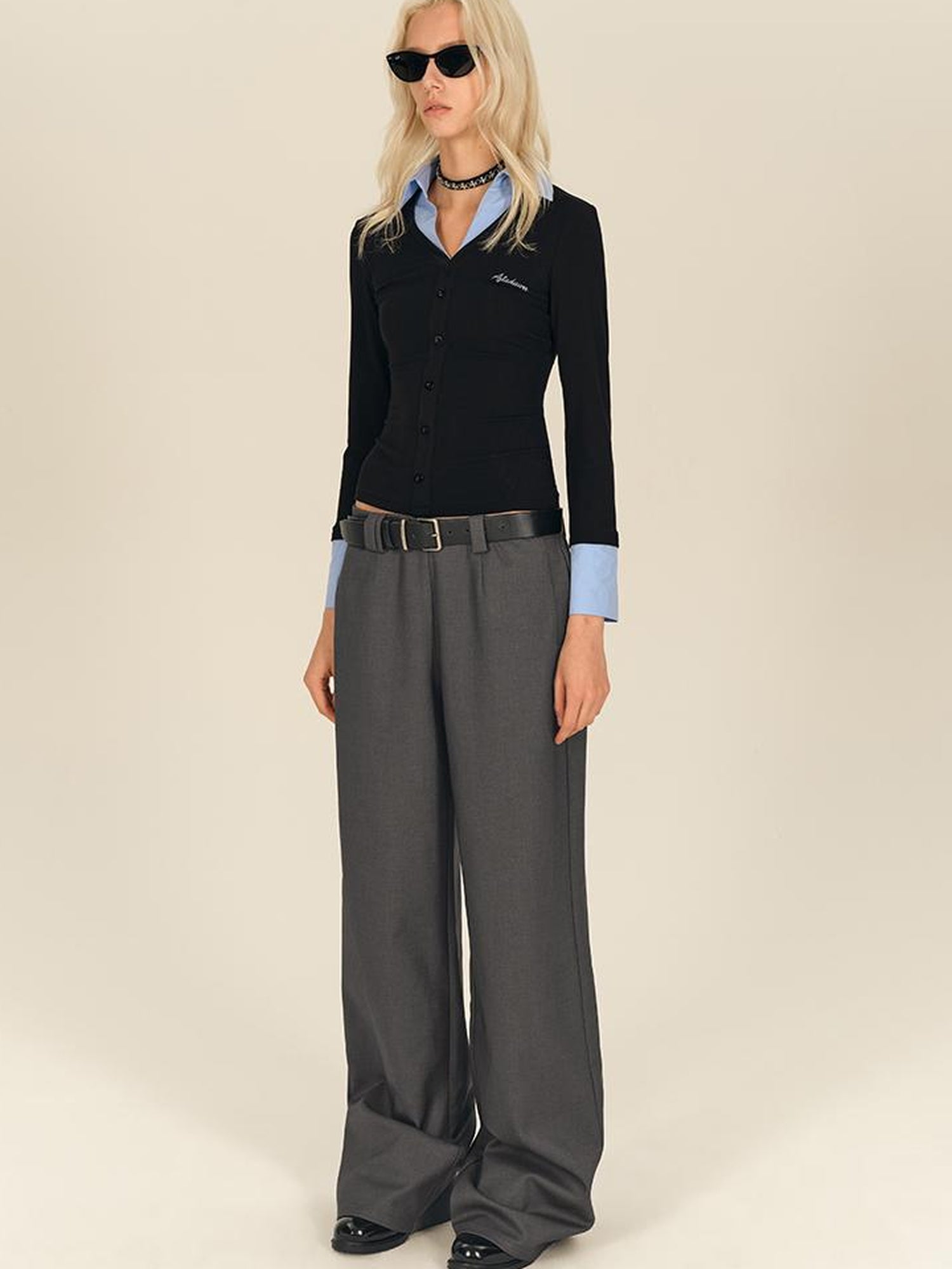 AFTADAWN V-neck Layered Knit Top With Rayon Blend