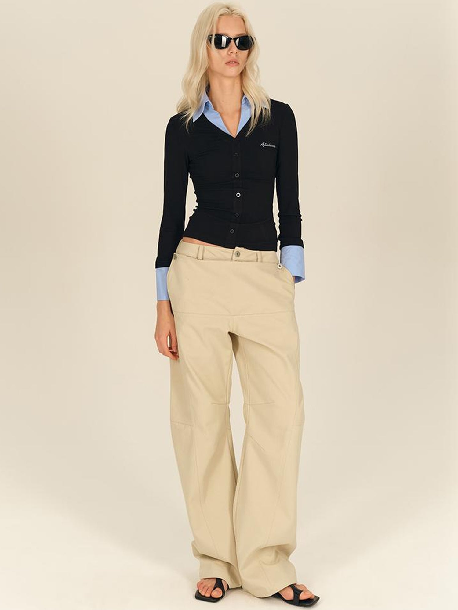 AFTADAWN V-neck Layered Knit Top With Rayon Blend