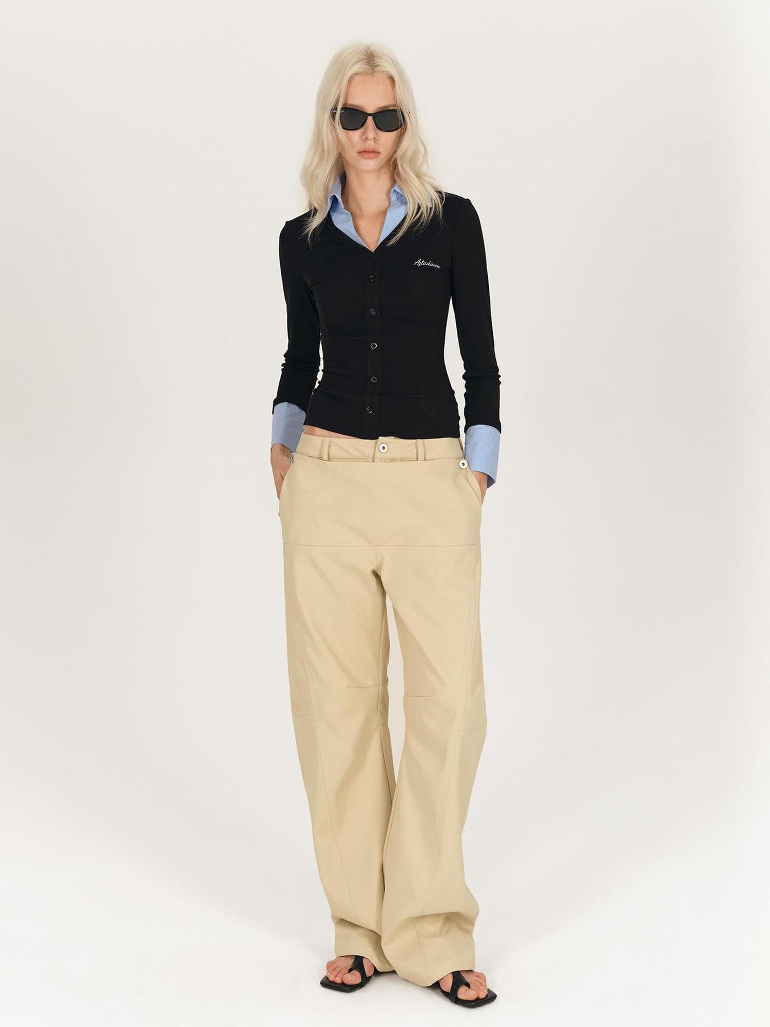 AFTADAWN V-neck Layered Knit Top With Rayon Blend