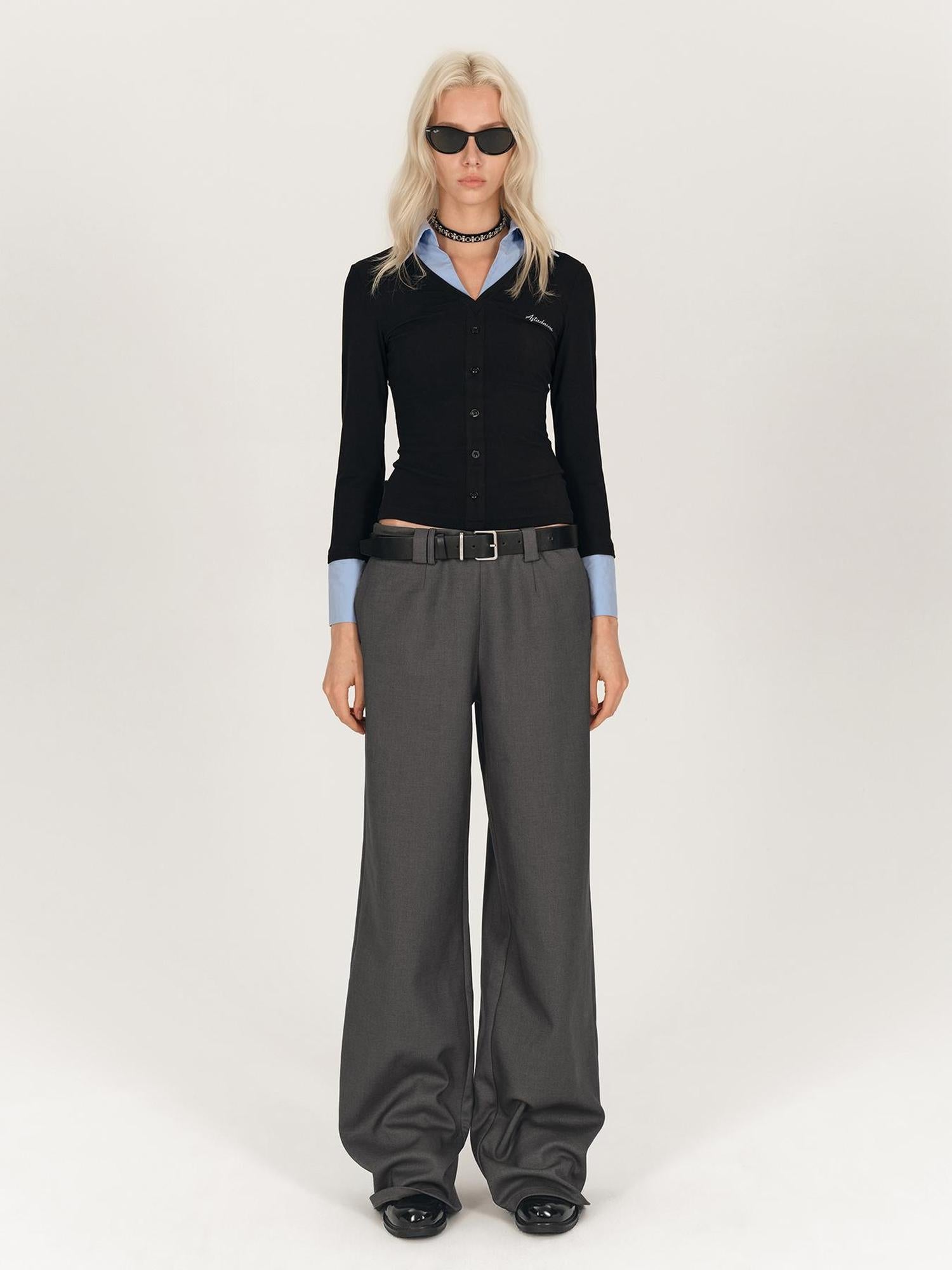 AFTADAWN V-neck Layered Knit Top With Rayon Blend