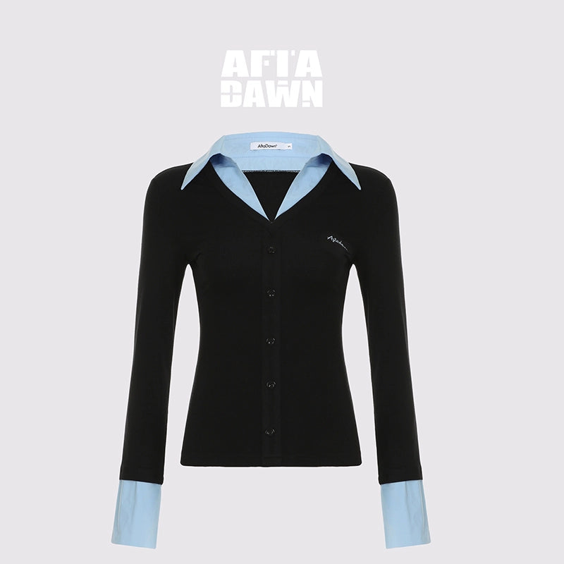 AFTADAWN_V-neck_Layered_Knit_Top_With_Rayon_Blend_MISSTT