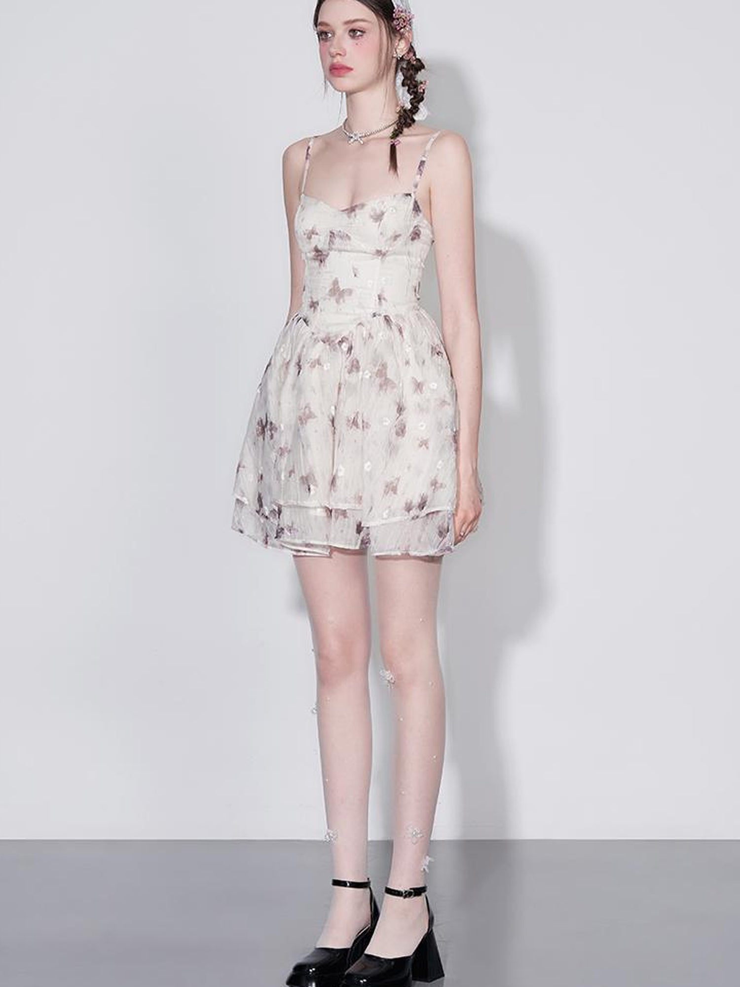 AFTADAWN V Waist Floral Embroidered Watercolor Print Flowing Gown