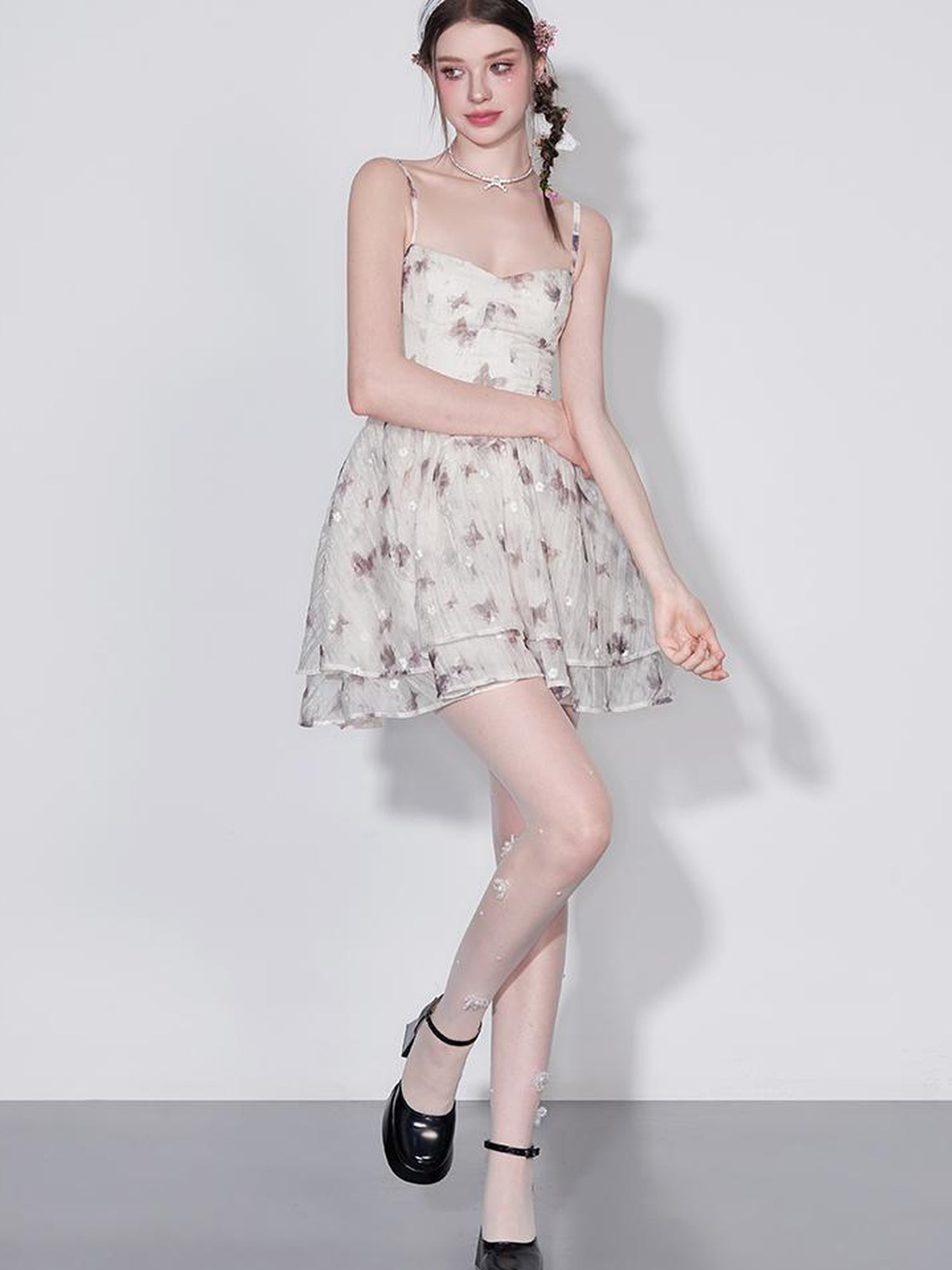 AFTADAWN V Waist Floral Embroidered Watercolor Print Flowing Gown