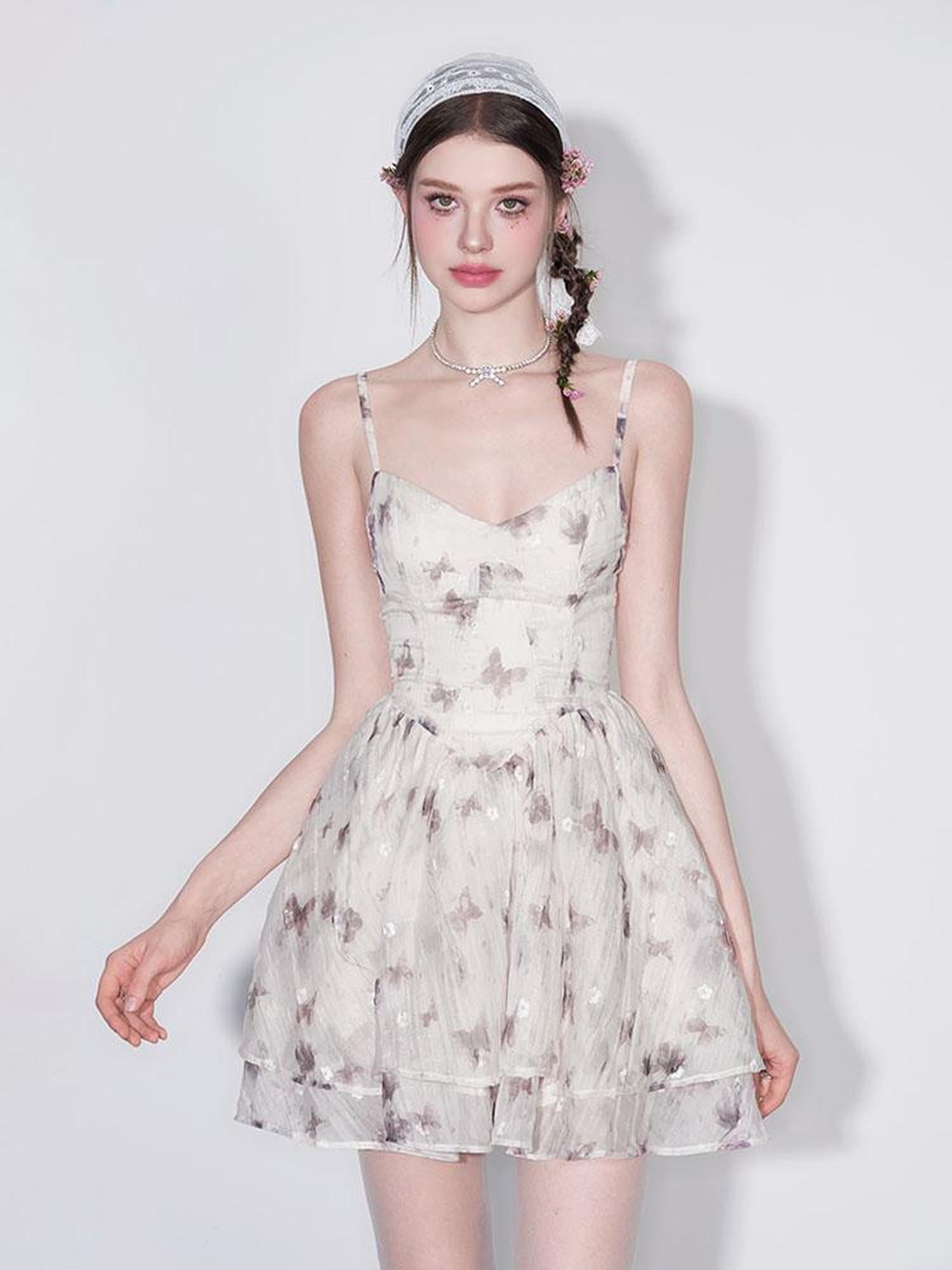 AFTADAWN V Waist Floral Embroidered Watercolor Print Flowing Gown