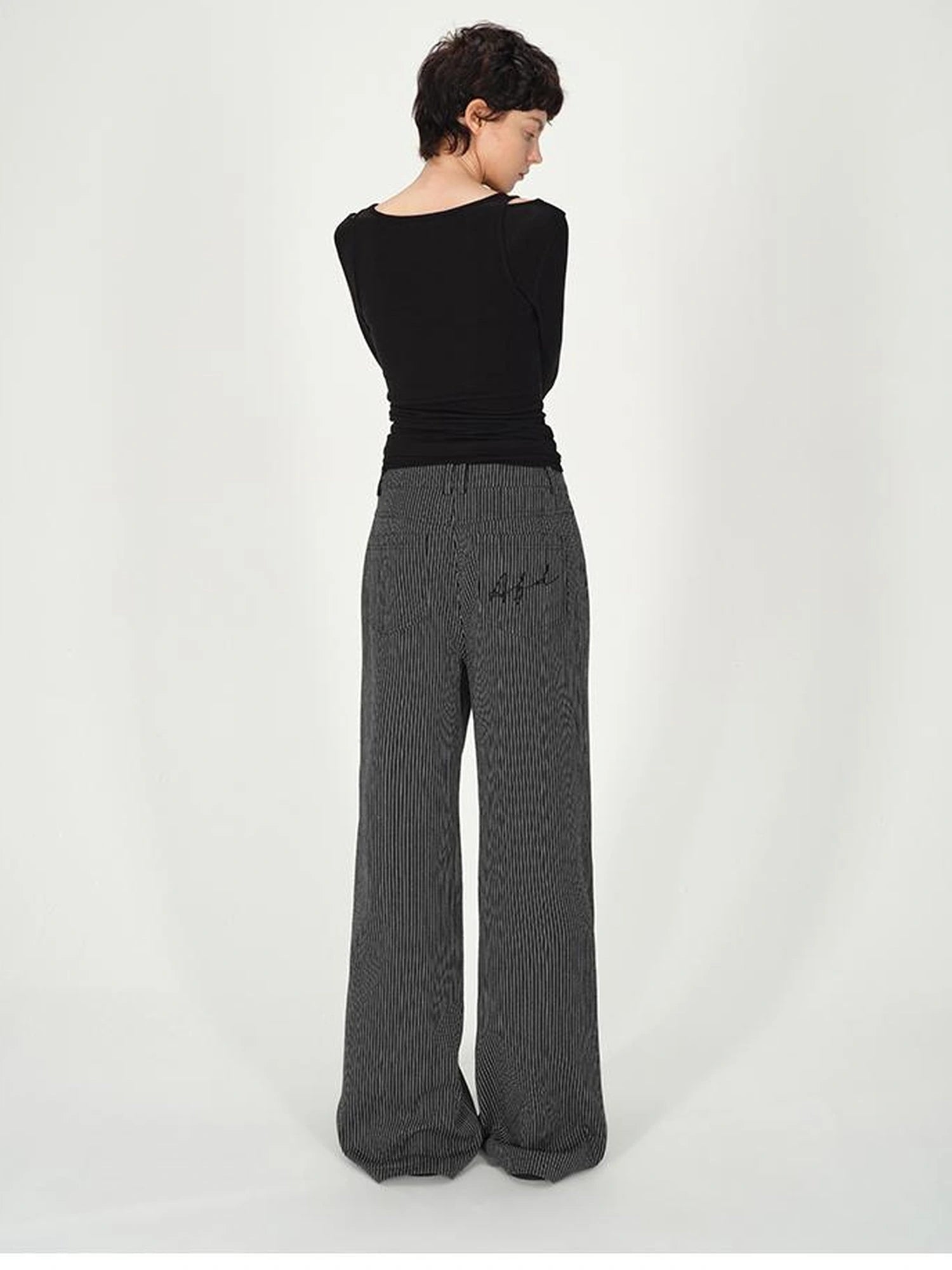 Vertical Stripe Cotton Wide Leg Trousers