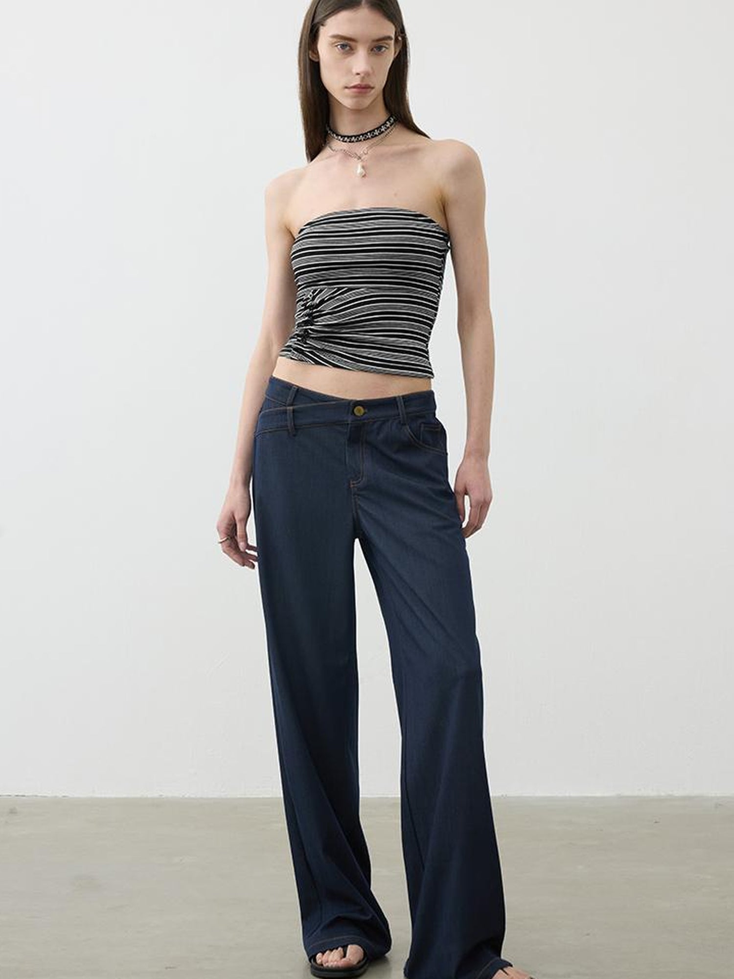 Vintage Blue Embroidered Flared Trousers