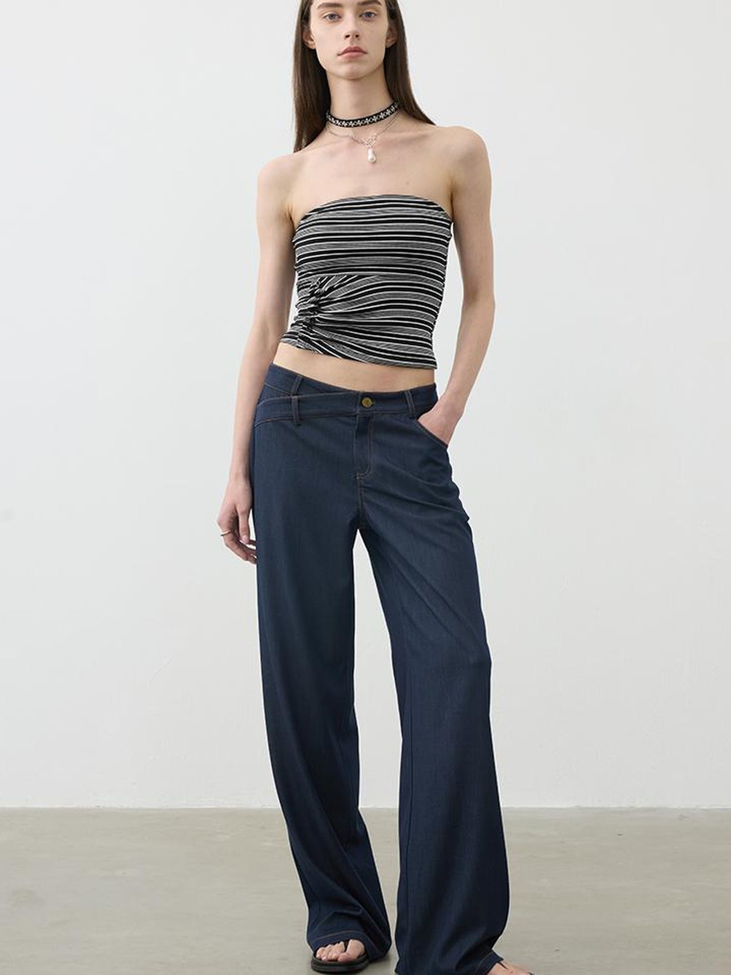 Vintage Blue Embroidered Flared Trousers