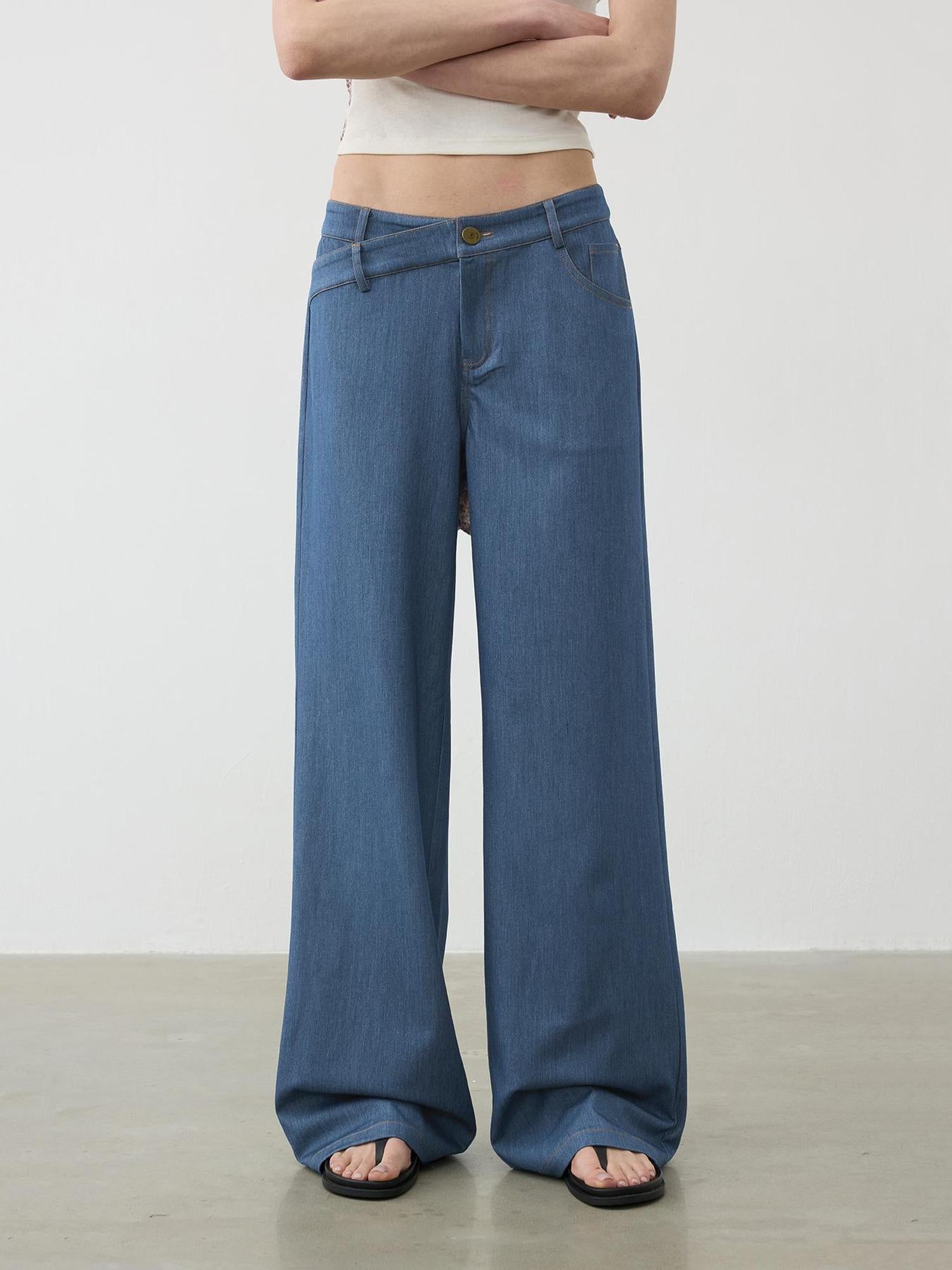 Vintage Blue Embroidered Flared Trousers