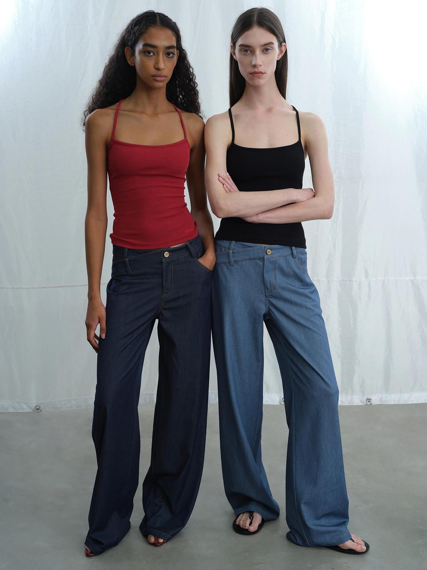 Vintage Blue Embroidered Flared Trousers