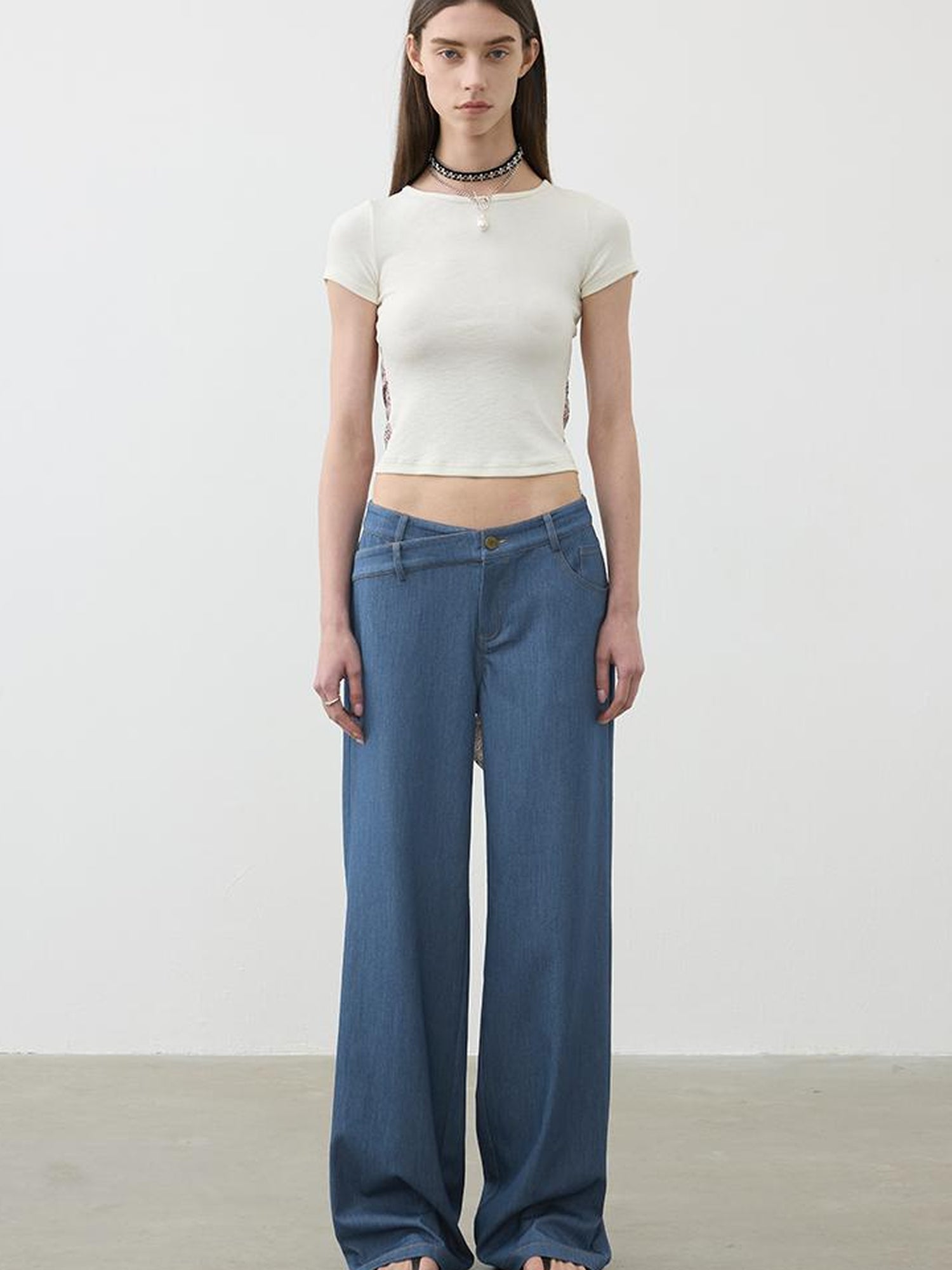 Vintage Blue Embroidered Flared Trousers