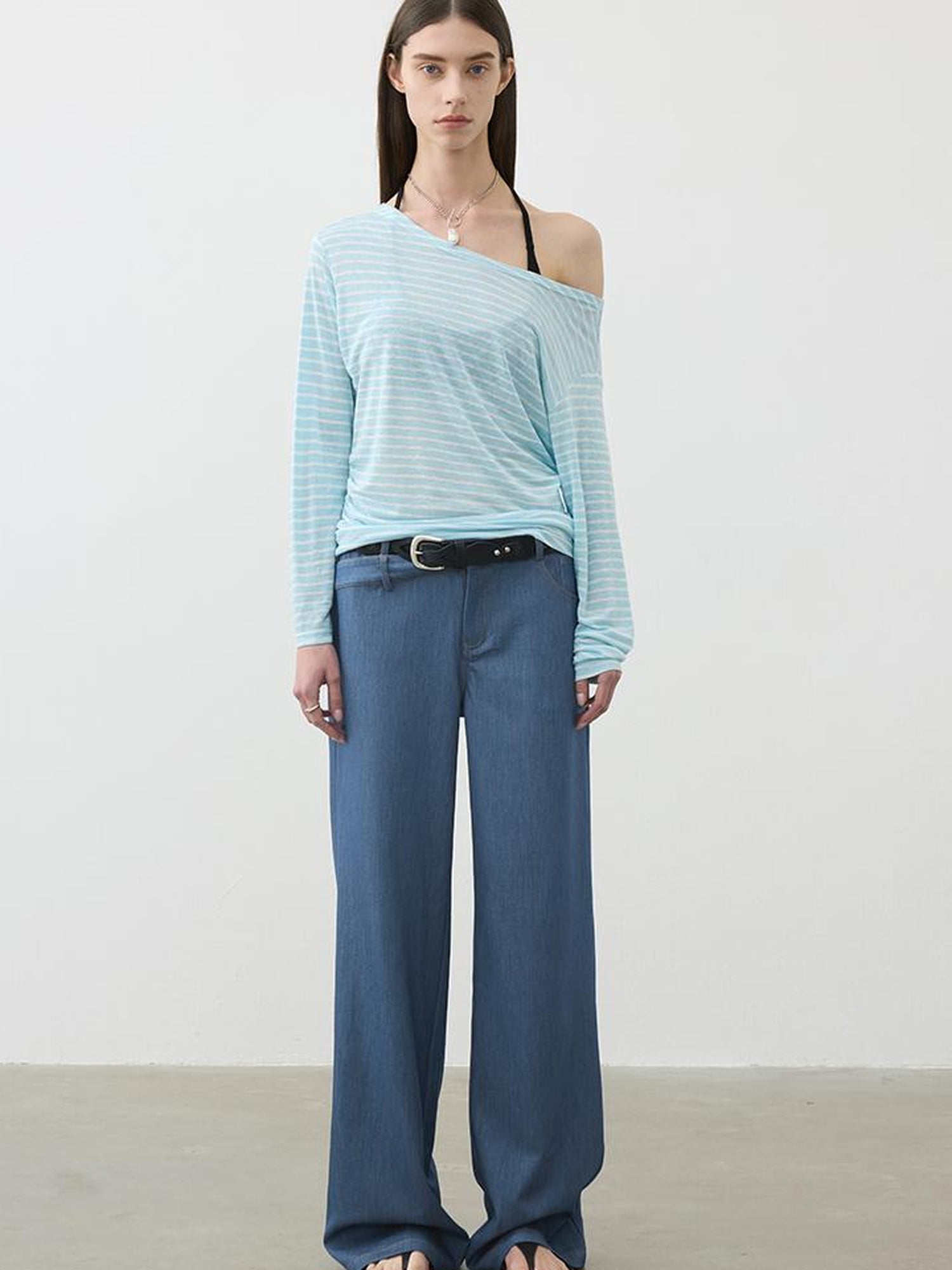 Vintage Blue Embroidered Flared Trousers
