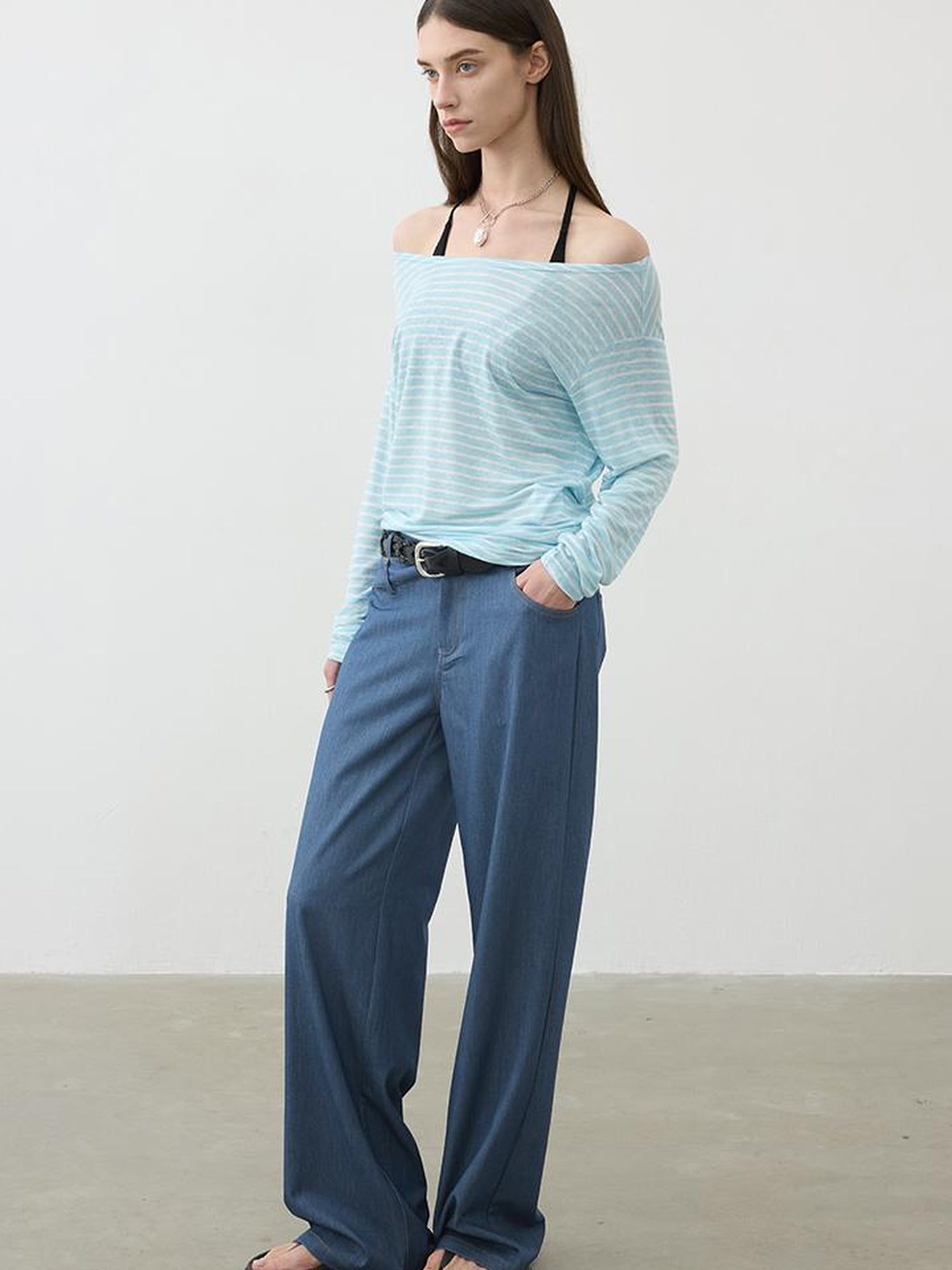 Vintage Blue Embroidered Flared Trousers