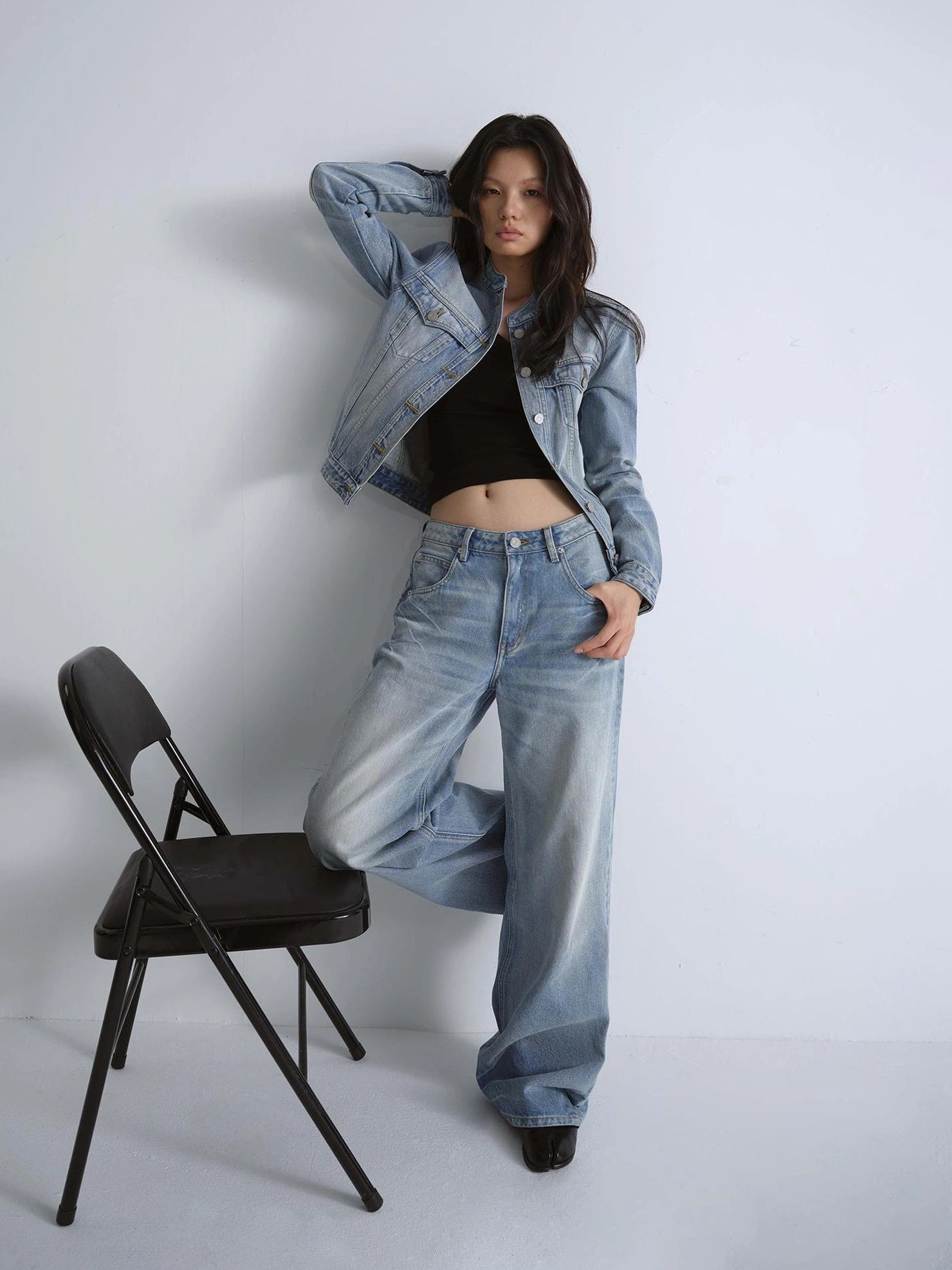 AFTADAWN Vintage Blue Washed Cropped Denim Jacket Jacket