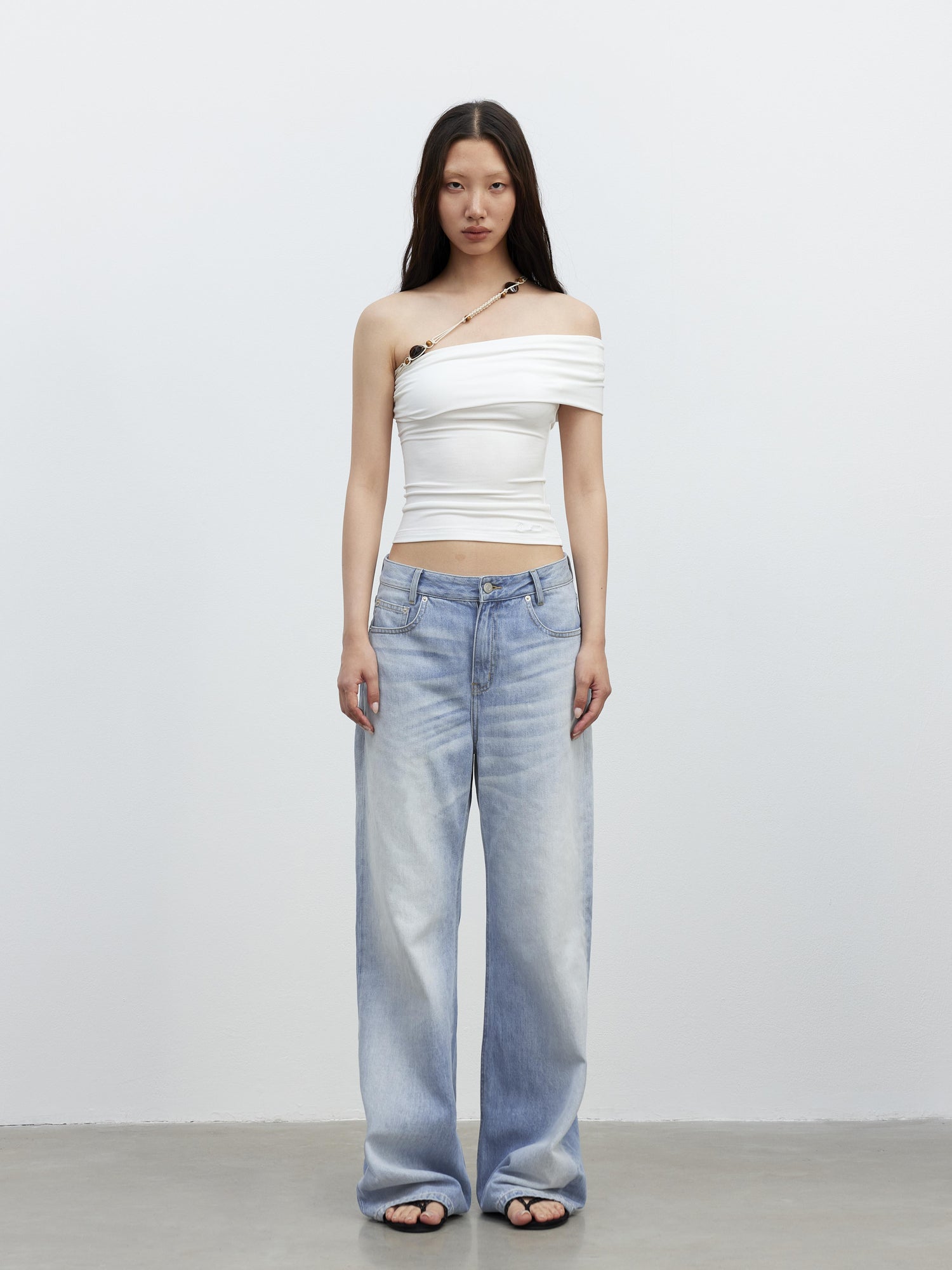 AFTADAWN Vintage Blue Washed Denim Jeans with Whiskers