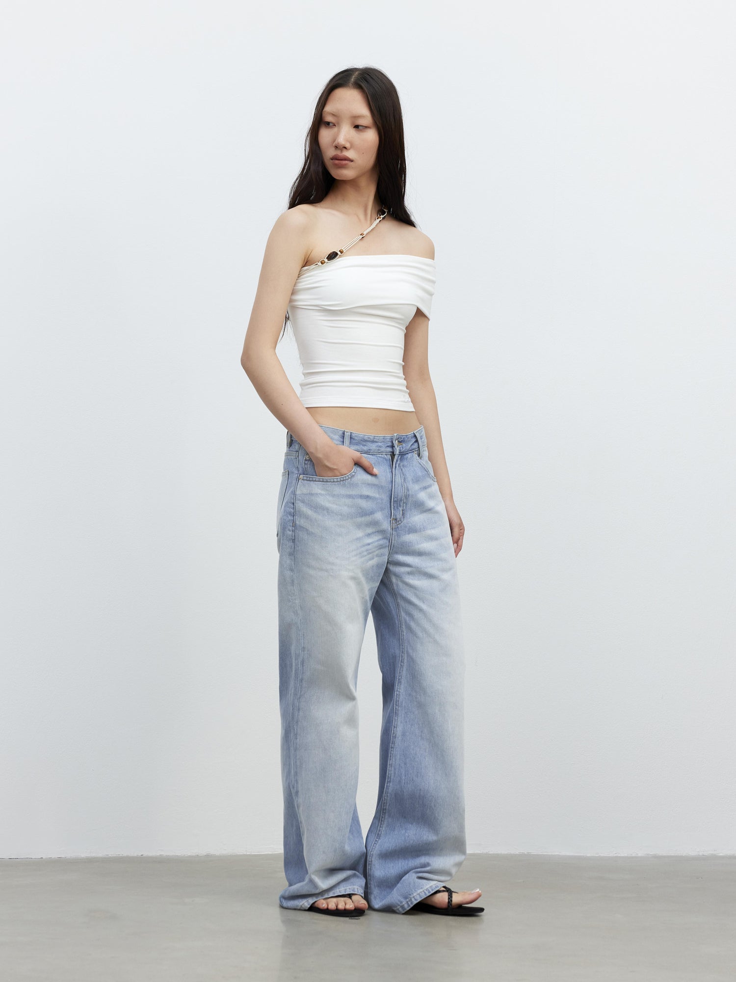 AFTADAWN Vintage Blue Washed Denim Jeans with Whiskers