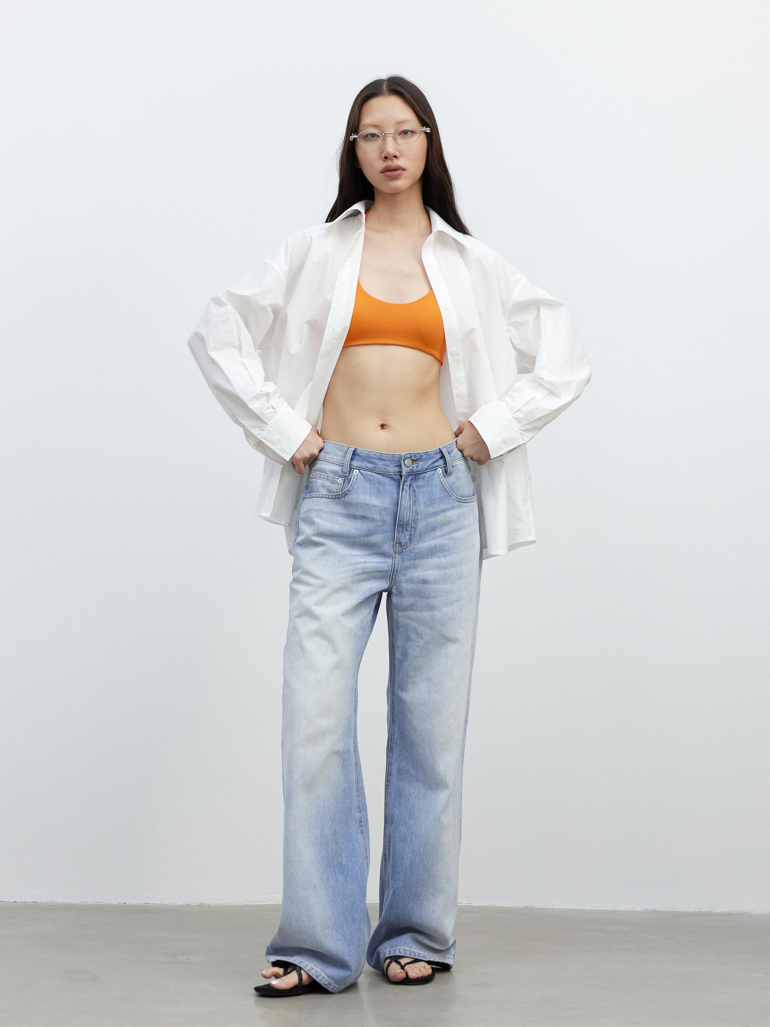 AFTADAWN Vintage Blue Washed Denim Jeans with Whiskers