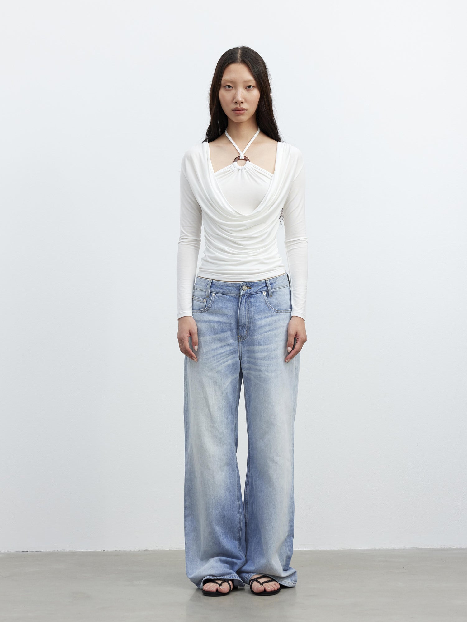 AFTADAWN Vintage Blue Washed Denim Jeans with Whiskers