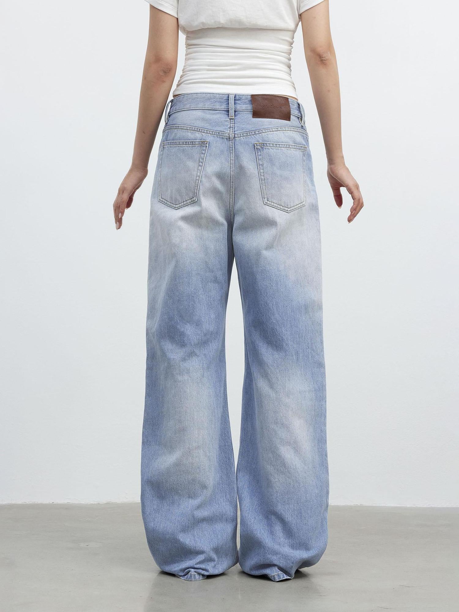 AFTADAWN Vintage Blue Washed Denim Jeans with Whiskers