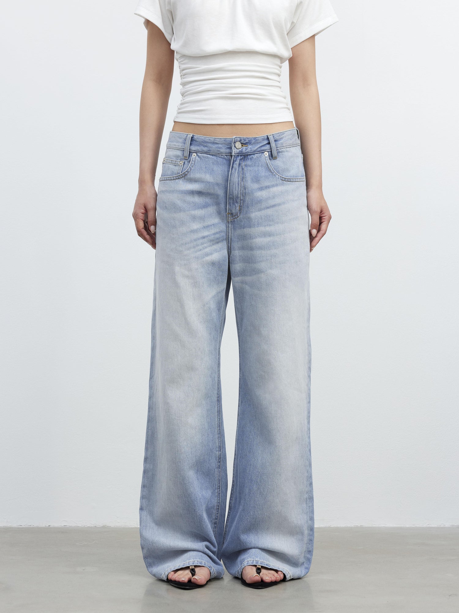 AFTADAWN Vintage Blue Washed Denim Jeans with Whiskers