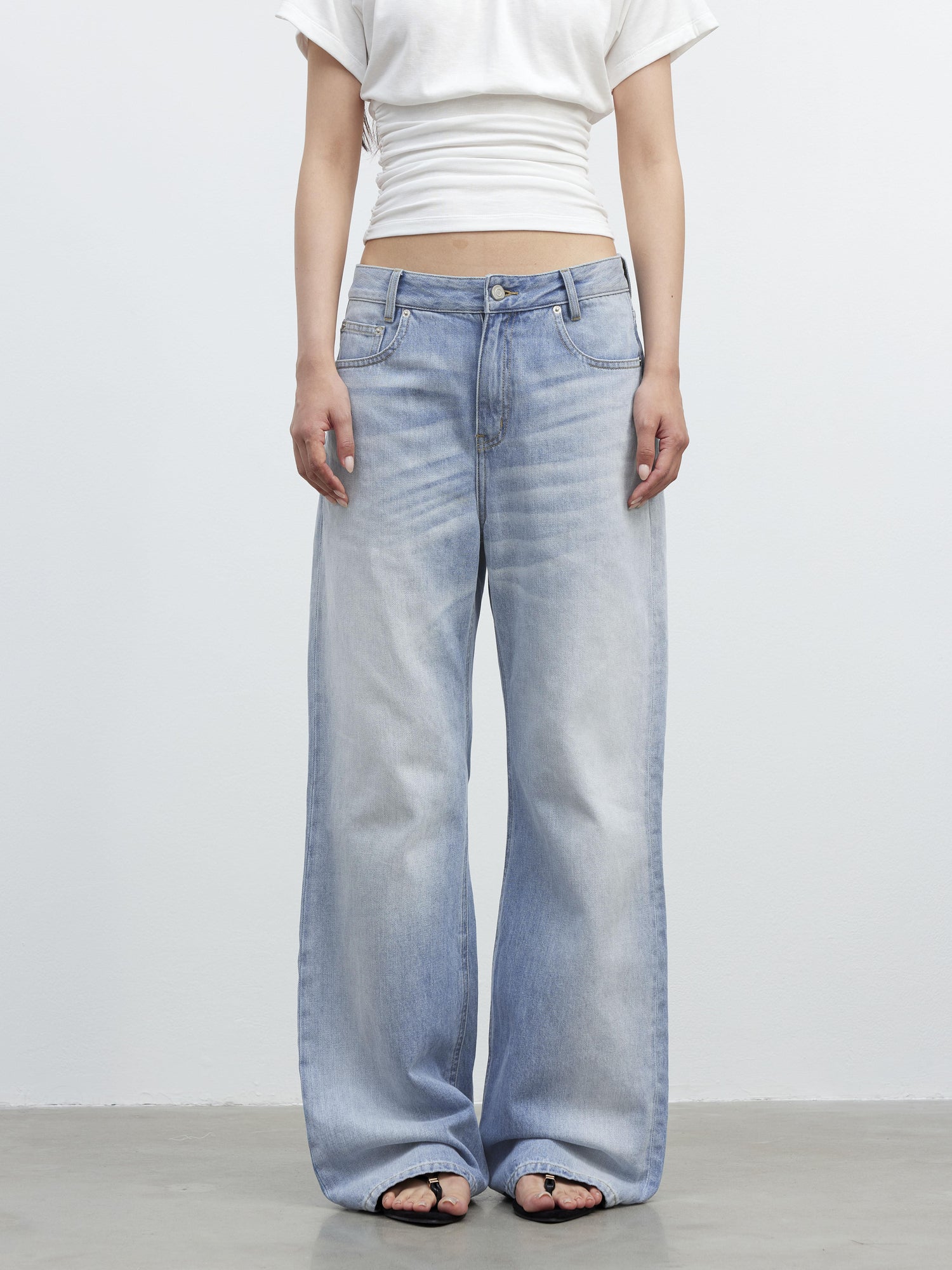 AFTADAWN Vintage Blue Washed Denim Jeans with Whiskers