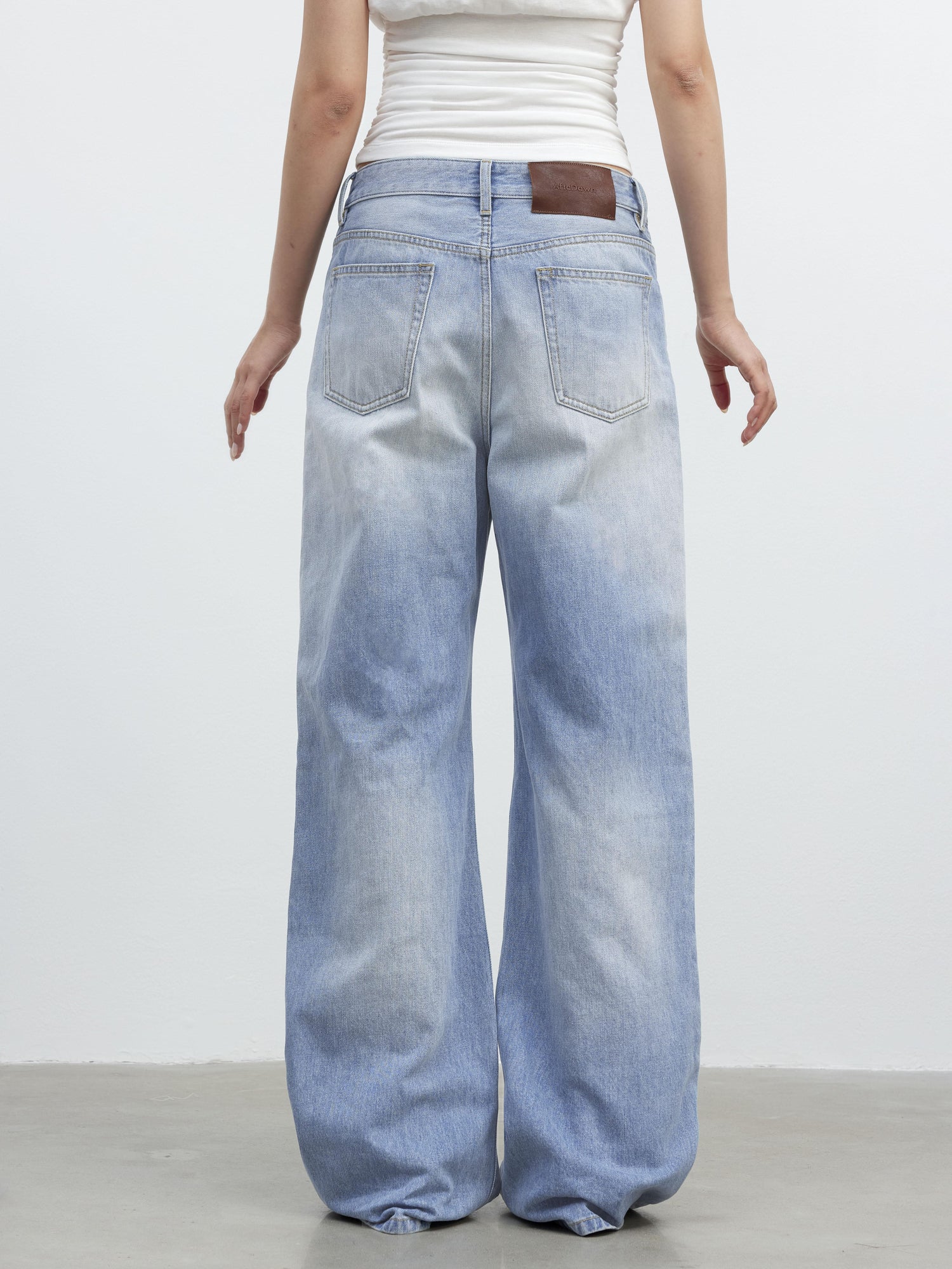AFTADAWN Vintage Blue Washed Denim Jeans with Whiskers