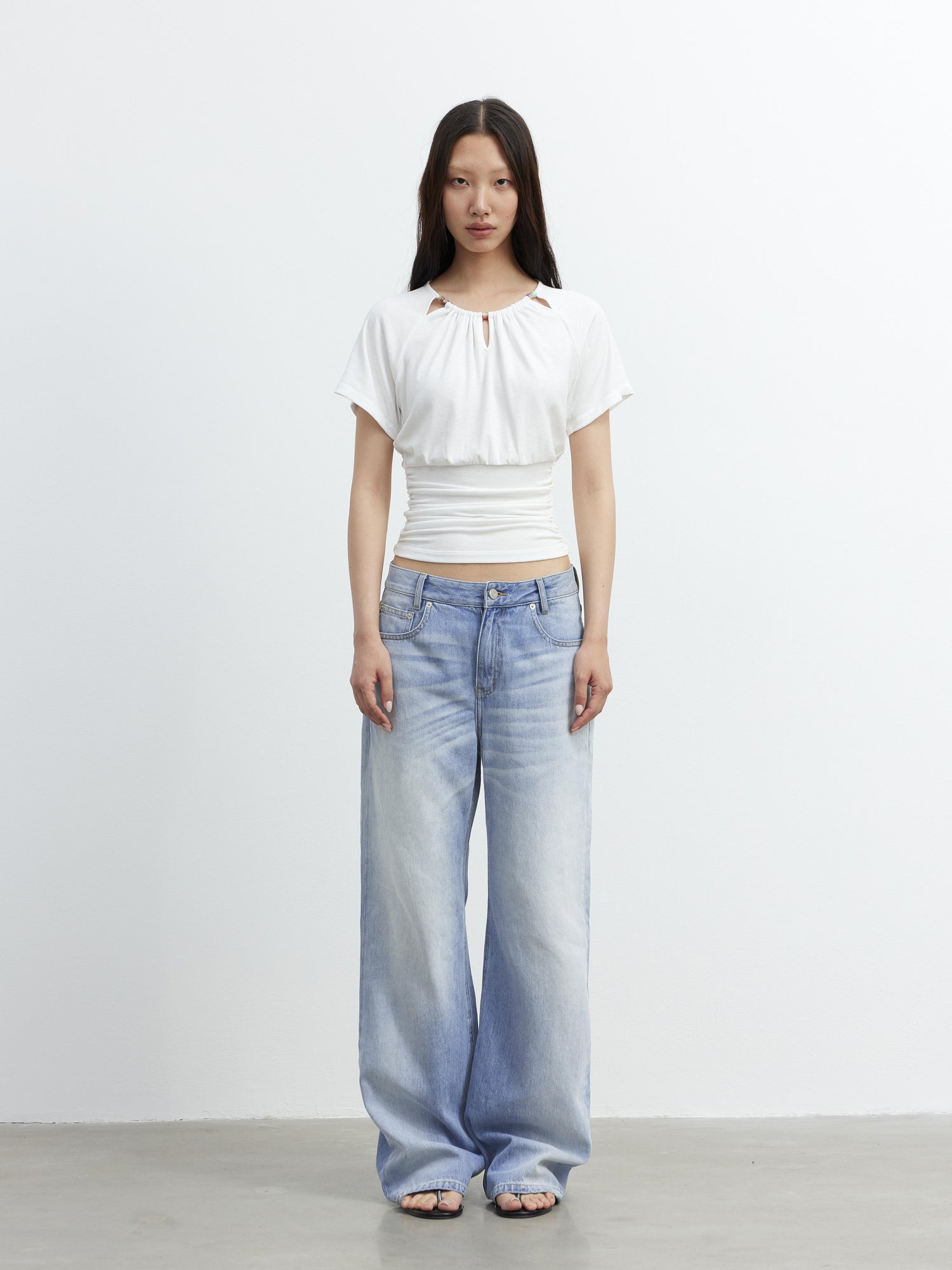 AFTADAWN Vintage Blue Washed Denim Jeans with Whiskers