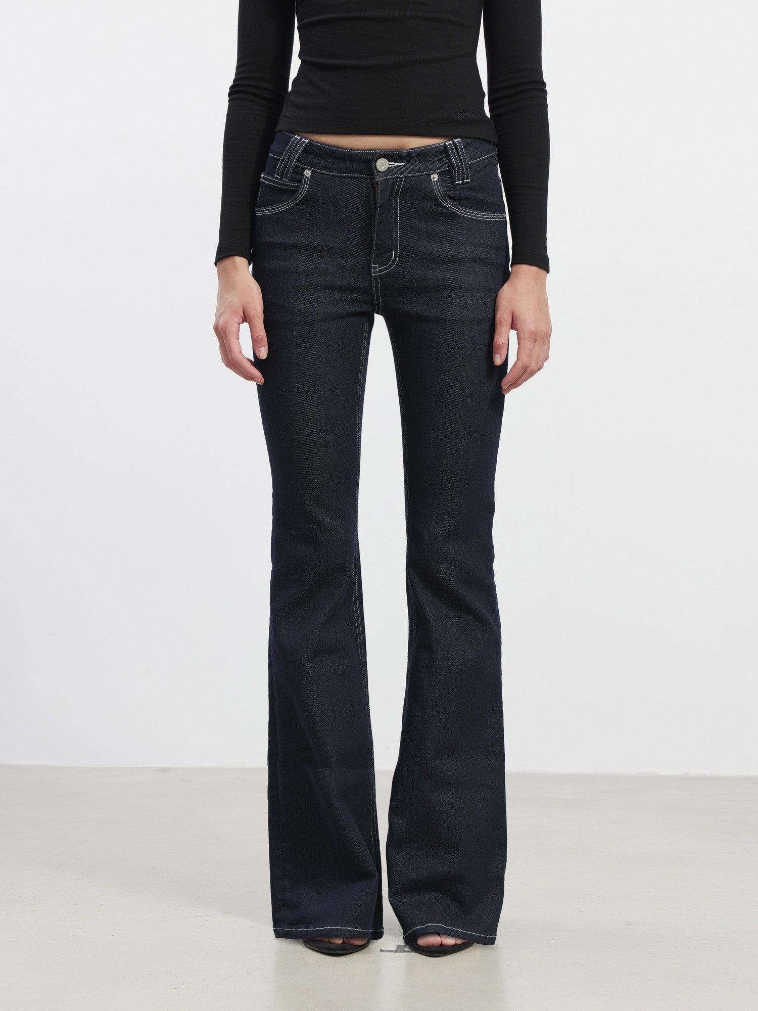 AFTADAWN Vintage Deep Indigo Slim Stretch Pocket Button Fly Women&