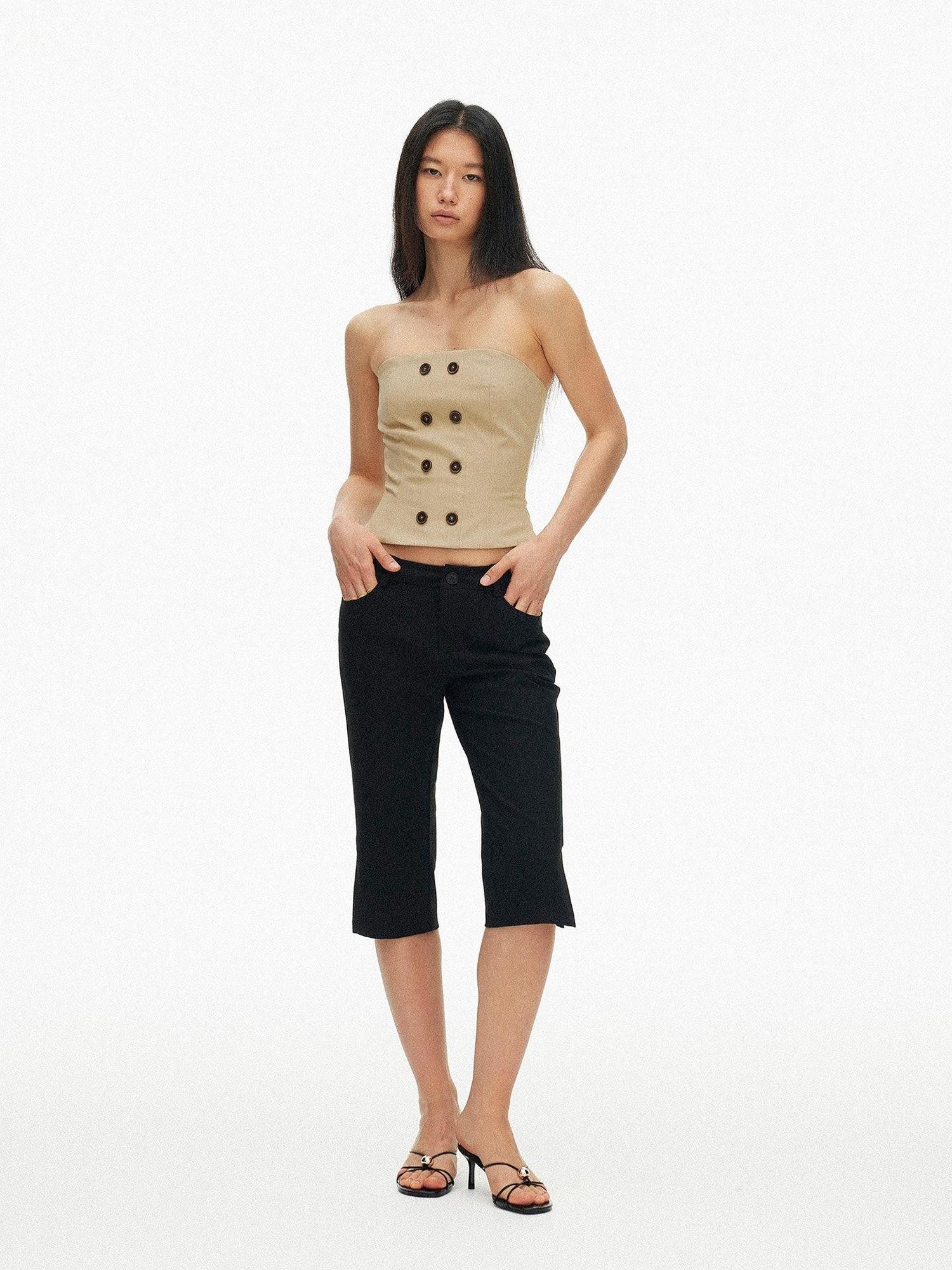 AFTADAWN Vintage Double Row Button Fitted Short Women&