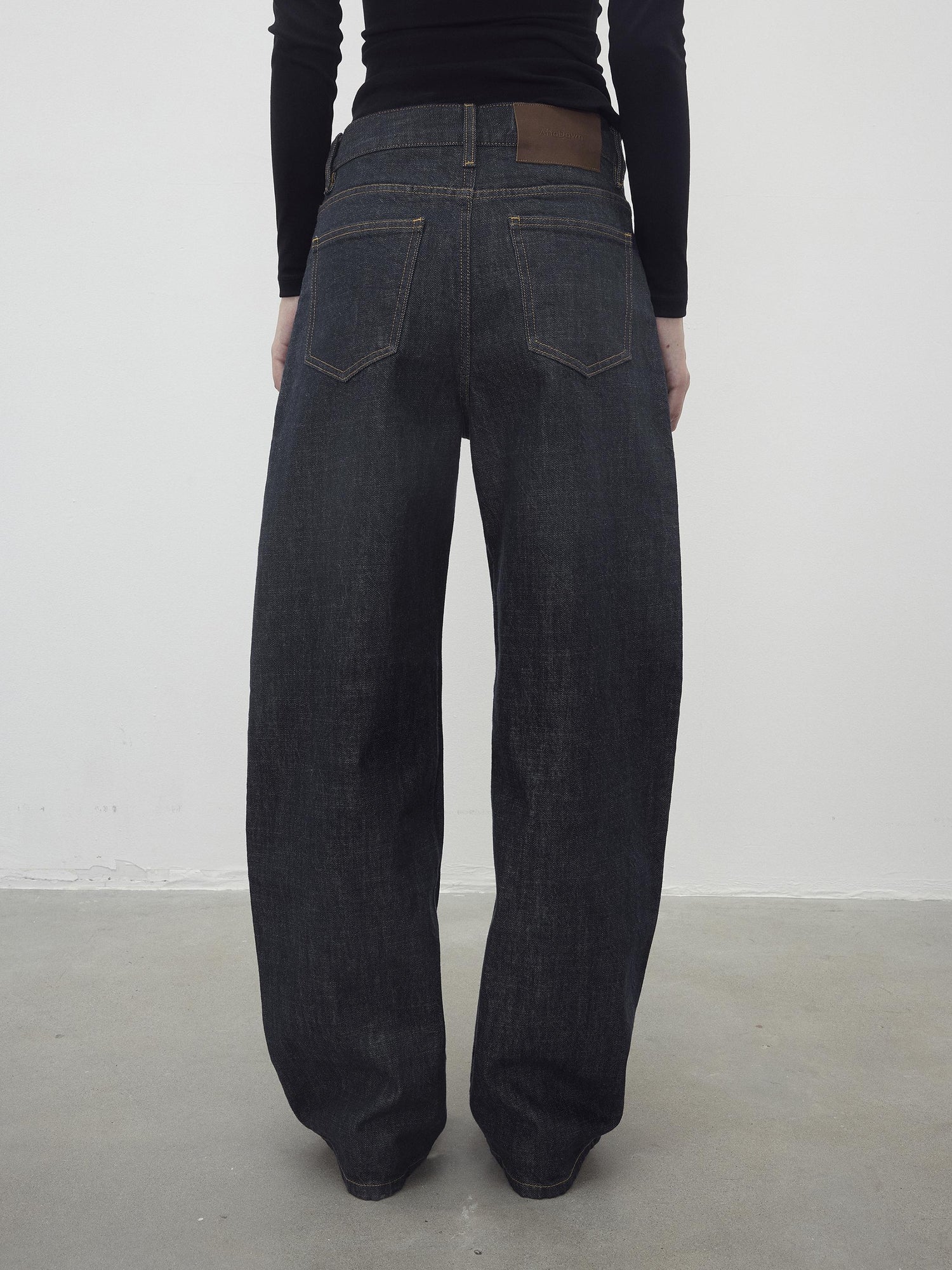 AFTADAWN Vintage Indigo Denim Wide Leg Jeans With Contrast Stitching