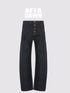 Vintage Indigo Denim Wide Leg Jeans With Contrast Stitching
