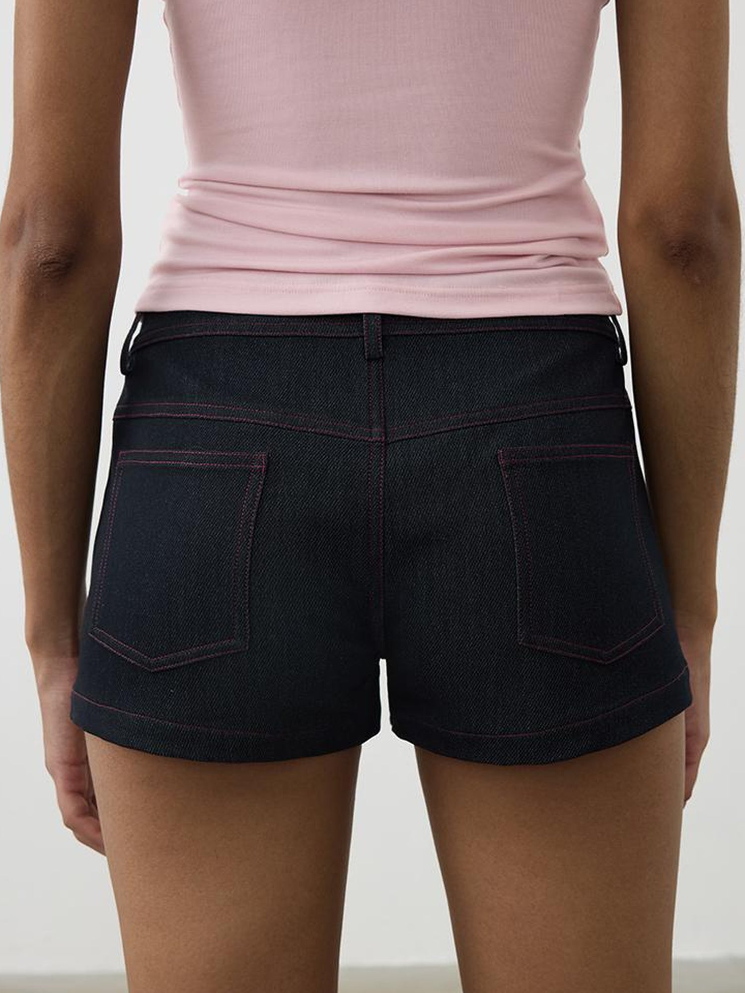 AFTADAWN Vintage Indigo Low Rise Denim Shorts With Red Stitching