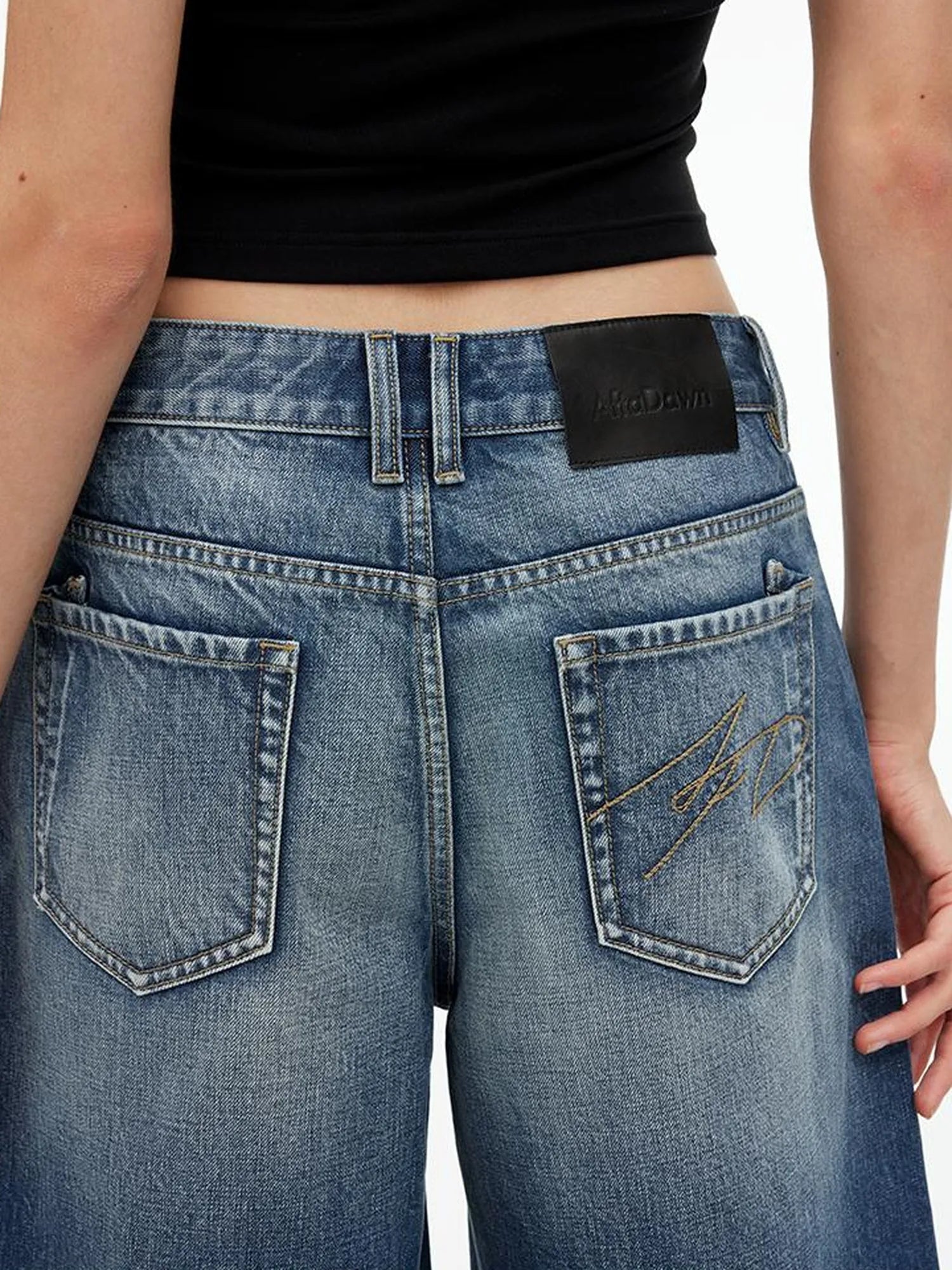 Vintage Indigo Washed Distressed Denim Shorts