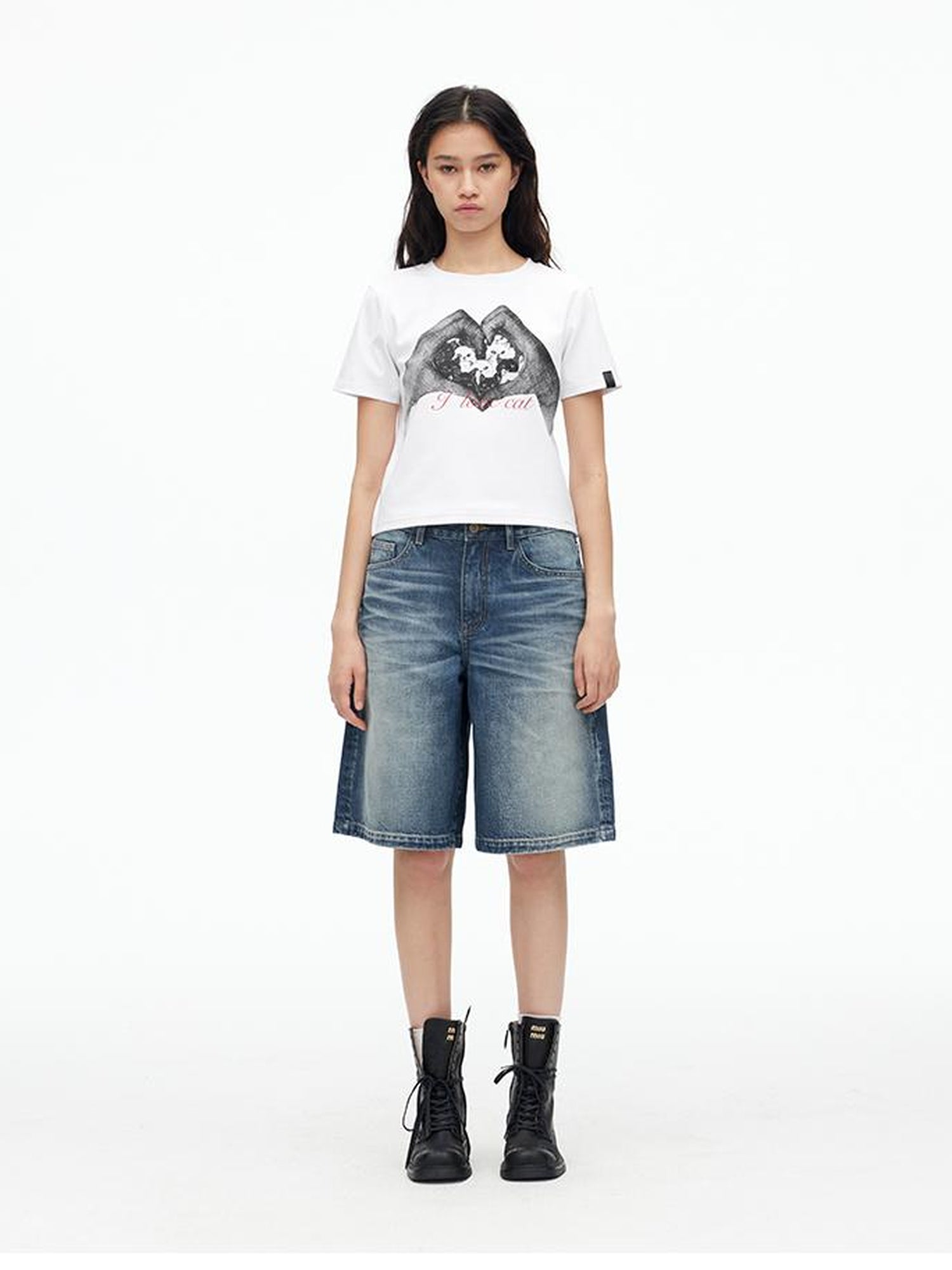 AFTADAWN Vintage Indigo Washed Distressed Denim Shorts