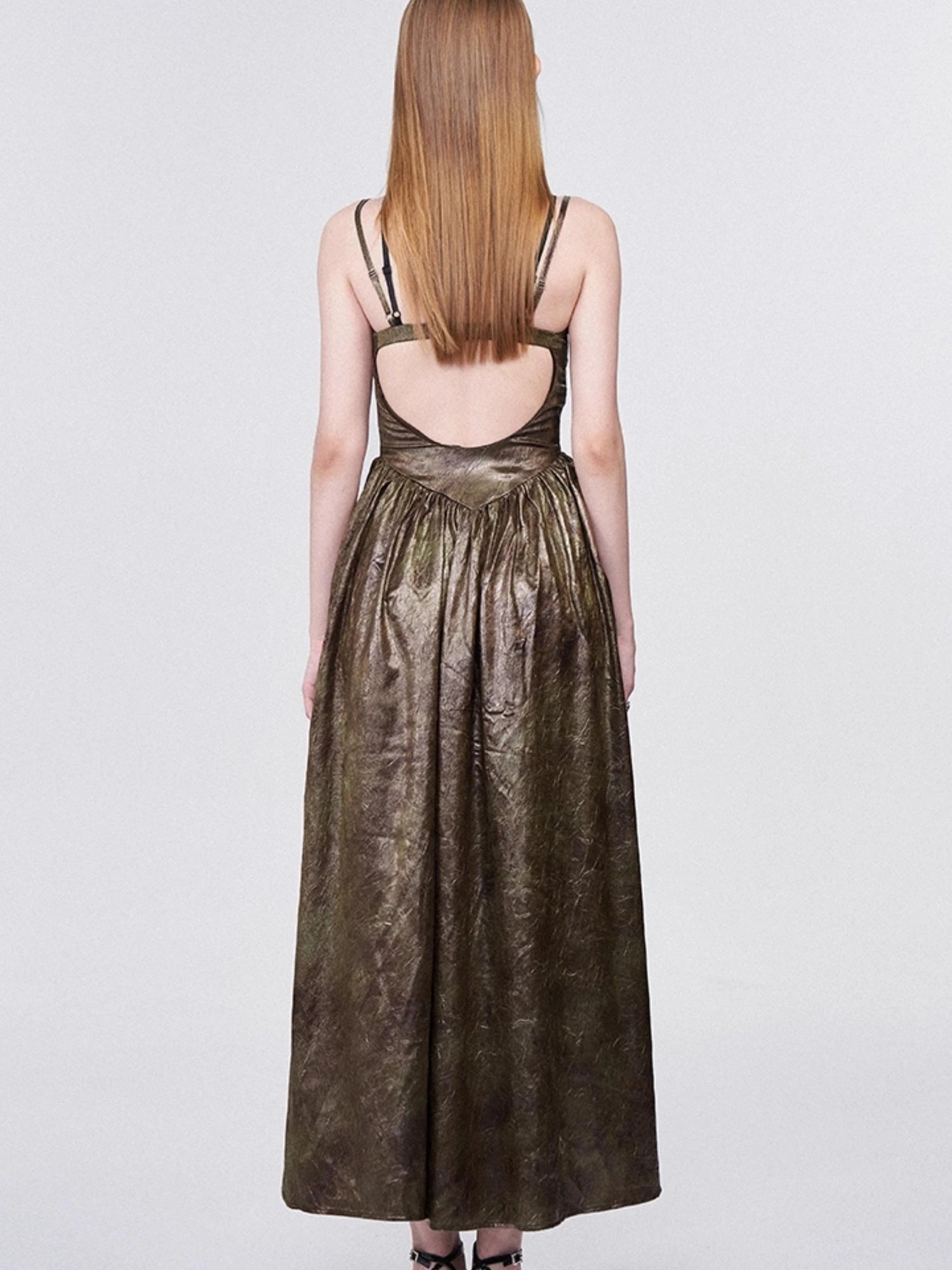 Vintage Lace Trimmed Textured Slip Maxi Dress V-neck T-shirt Long Sleeve