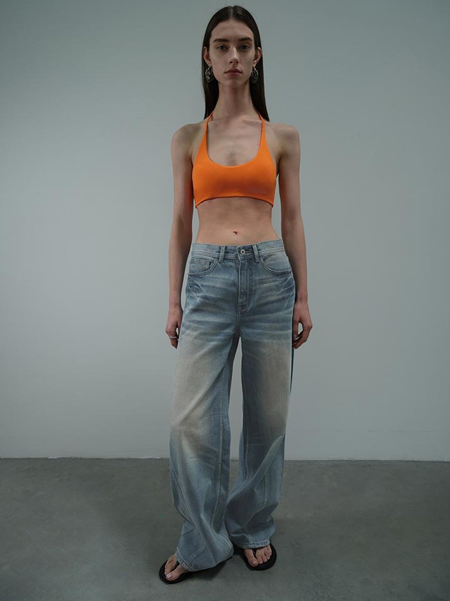 AFTADAWN Vintage Light Wash Wide Leg Denim Jeans With Whiskers