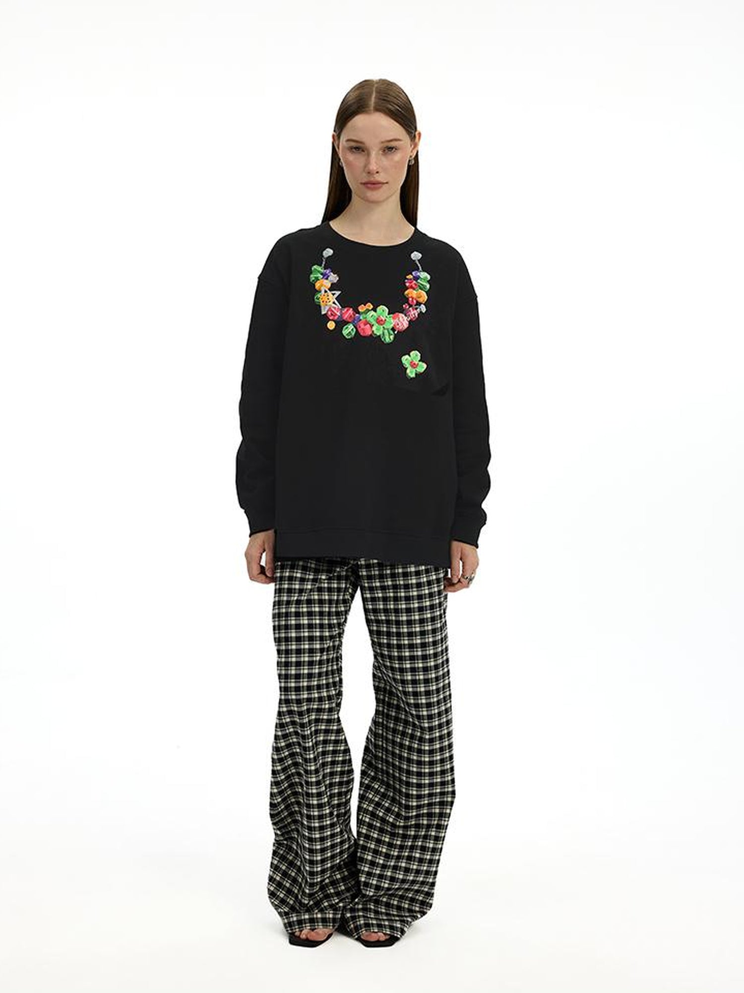 AFTADAWN Vintage Necklace Print Oversized Cotton Hoodie