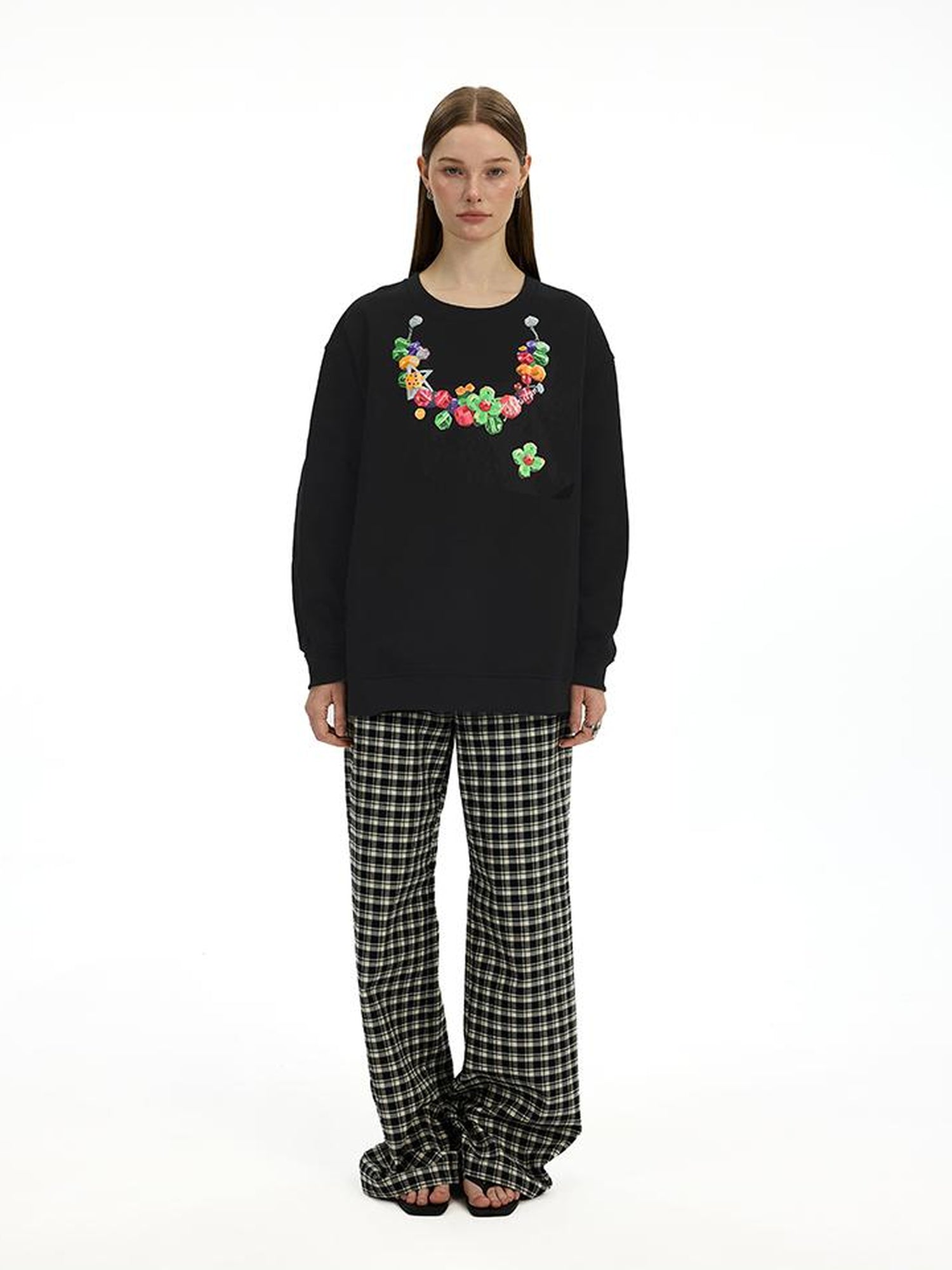 AFTADAWN Vintage Necklace Print Oversized Cotton Hoodie