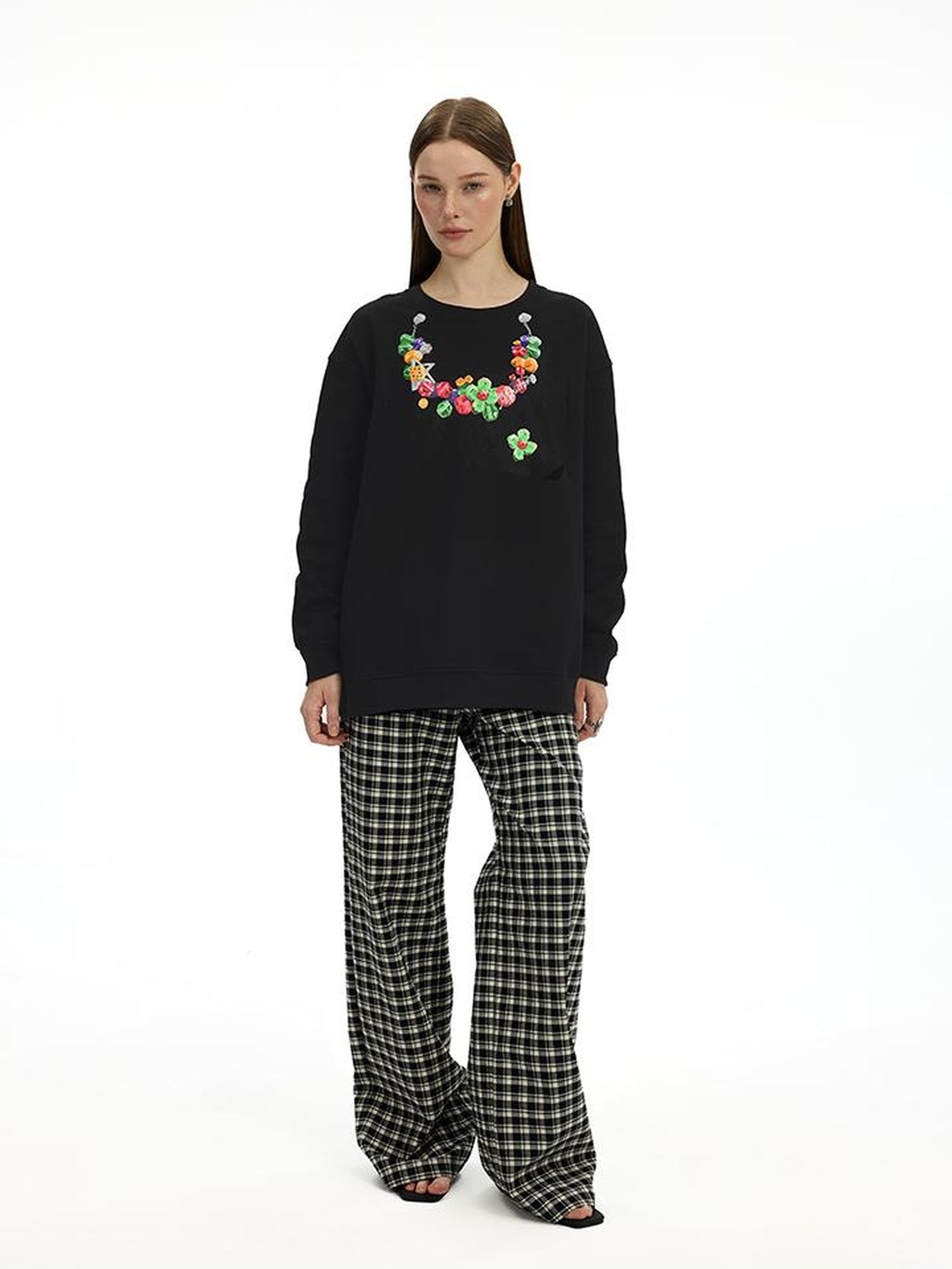 AFTADAWN Vintage Necklace Print Oversized Cotton Hoodie