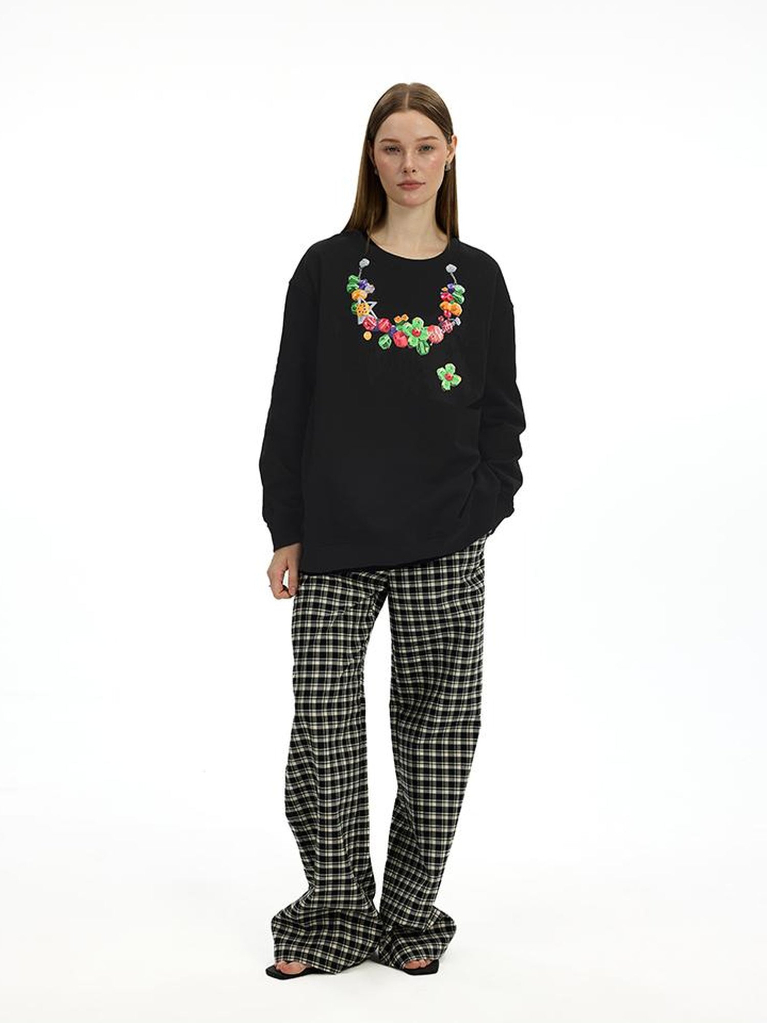 AFTADAWN Vintage Necklace Print Oversized Cotton Hoodie