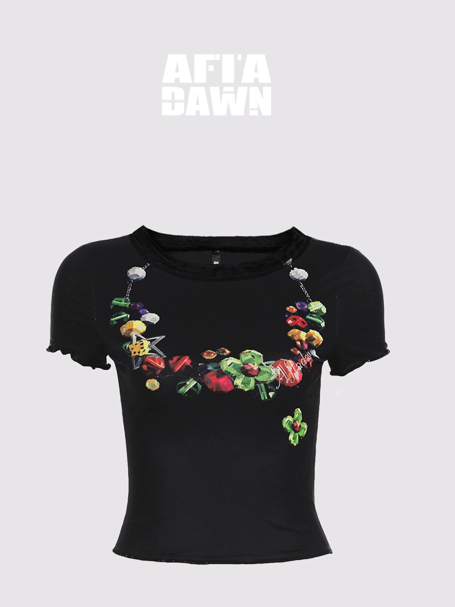 Vintage Necklace Print Tulle Trim Tee