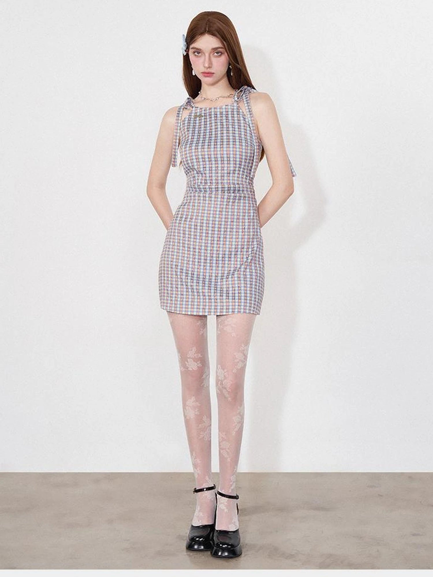 Vintage Plaid Halter Neck Ruffle Dress